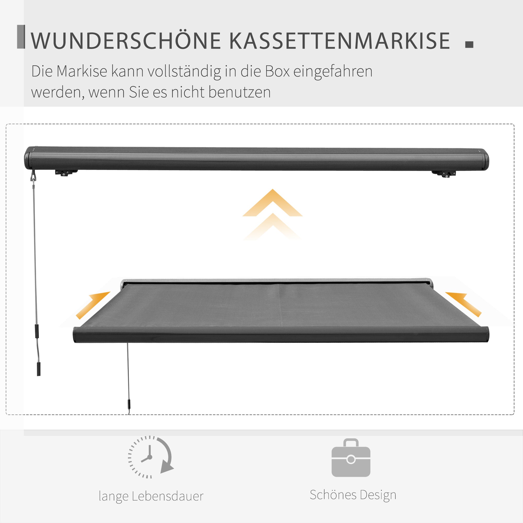 Outsunny Elektromarkise, mit Fernsteuerung, inkl. Bausatz für Montage, Metallrahmen, dunkelgrau, 3 x 2,5 m