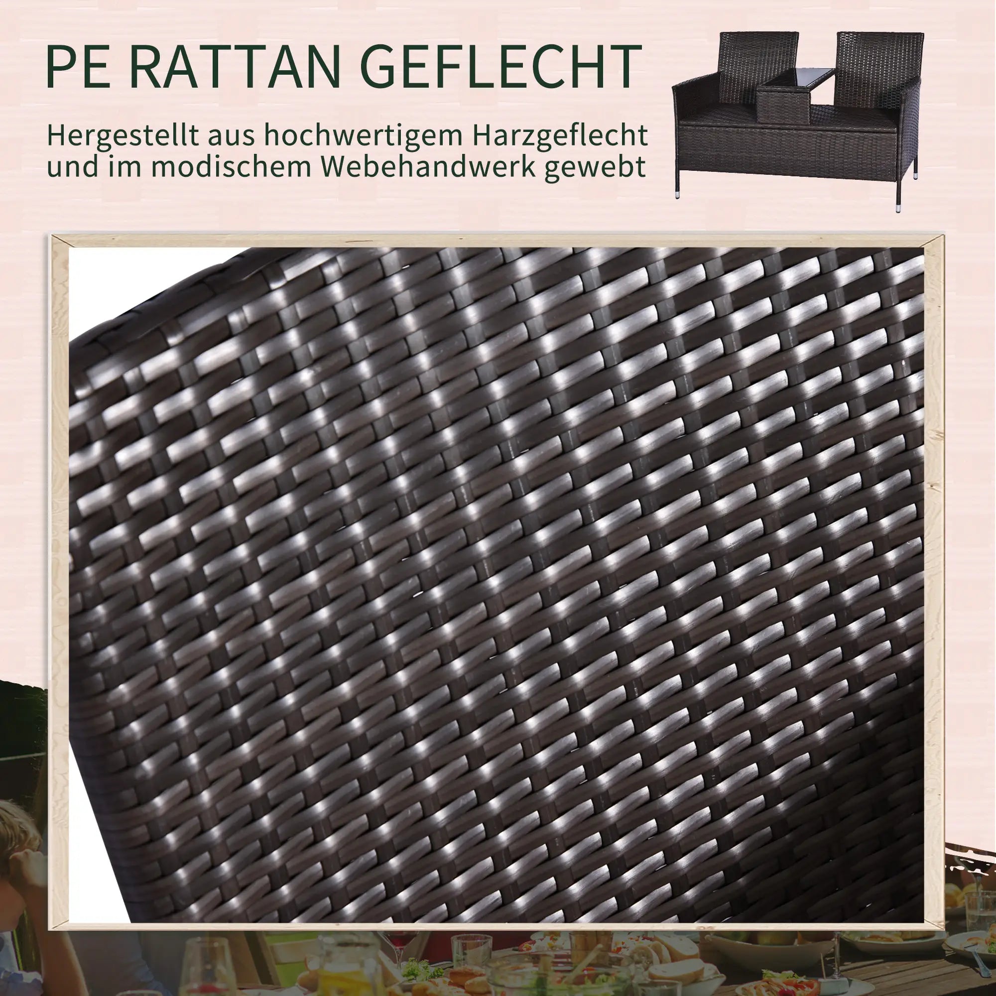 Outsunny Gartenbank 2-Sitzer mit Tisch Polyrattan Outdoor