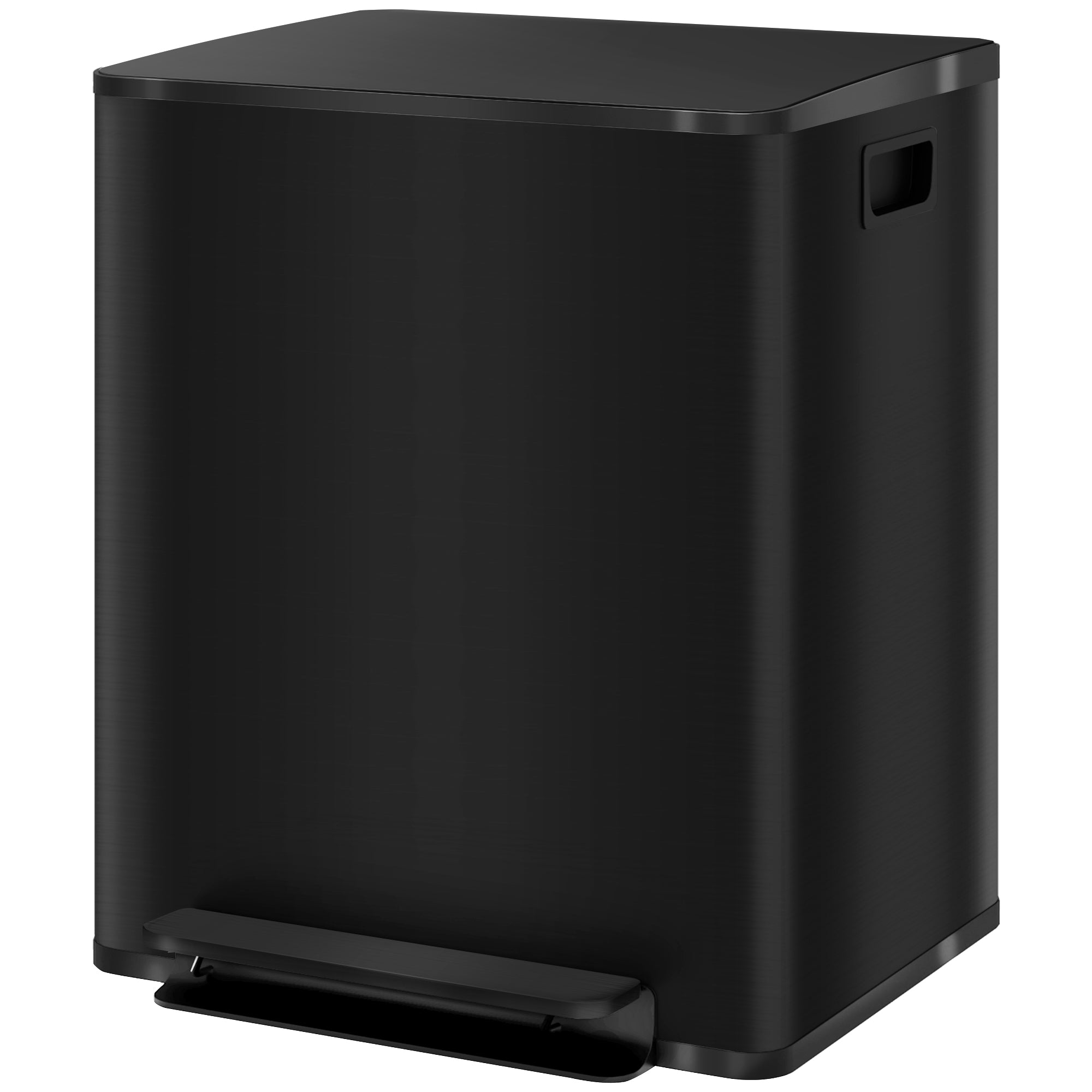 HOMCOM Mülleimer mit 2x25L Fächern, Soft-Close-Deckel, Fingerabdrucksicher, Edelstahl, Schwarz