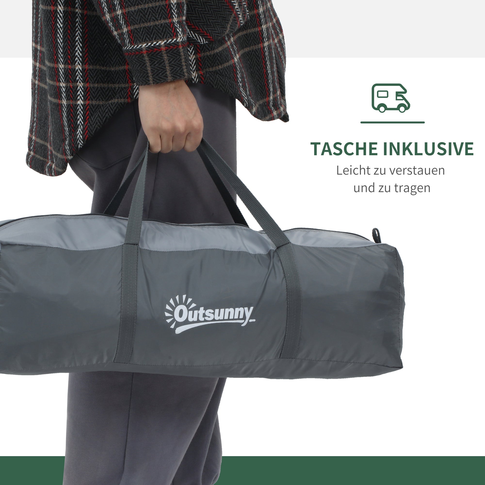 Outsunny Campingzelt für 2-3 Personen Glasfaser Tür mit Reißverschluss Meshfenster inkl. Transporttasche Kuppelzelt 190T Kunstleder2000mm Glasfaser Grau