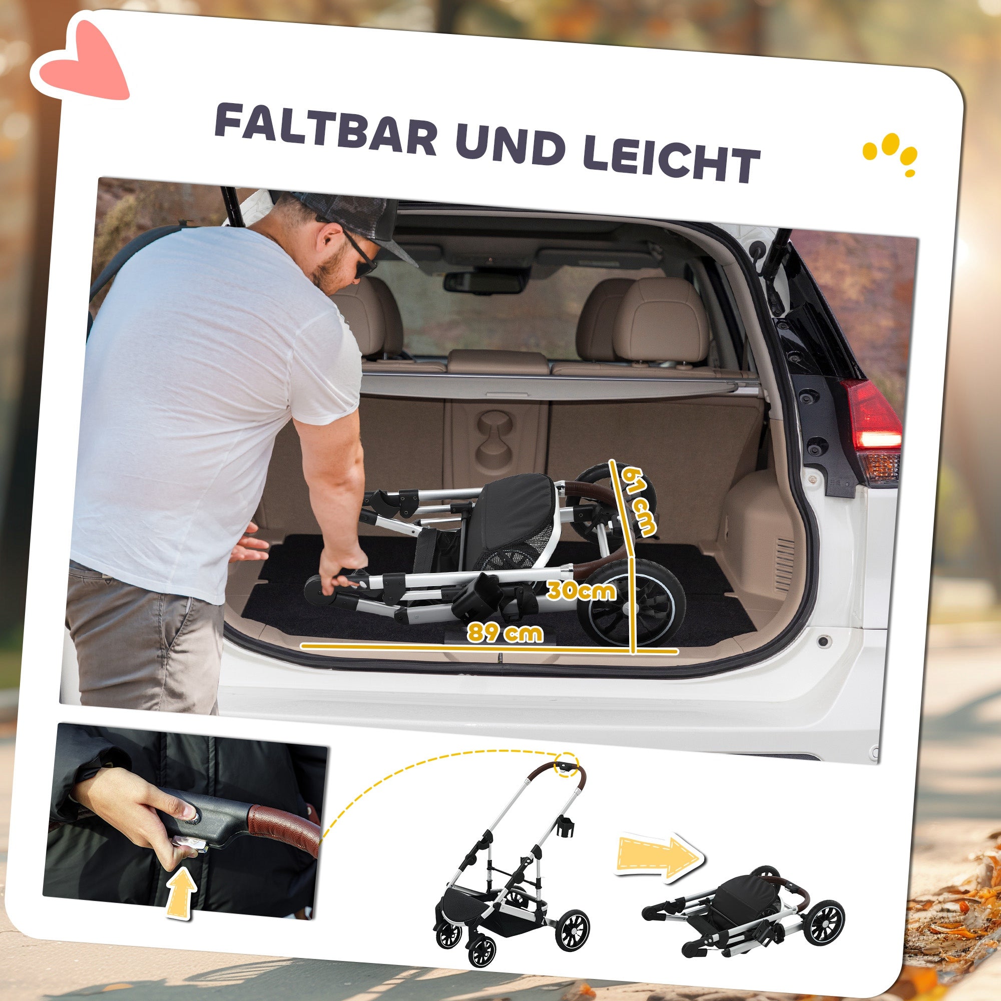 PawHut Hundewagen 3 in 1 Hundebuggy klappbar für Katzen bis 10 kg Katzenbuggy mit Kissen Becherhalter Dunkelblau