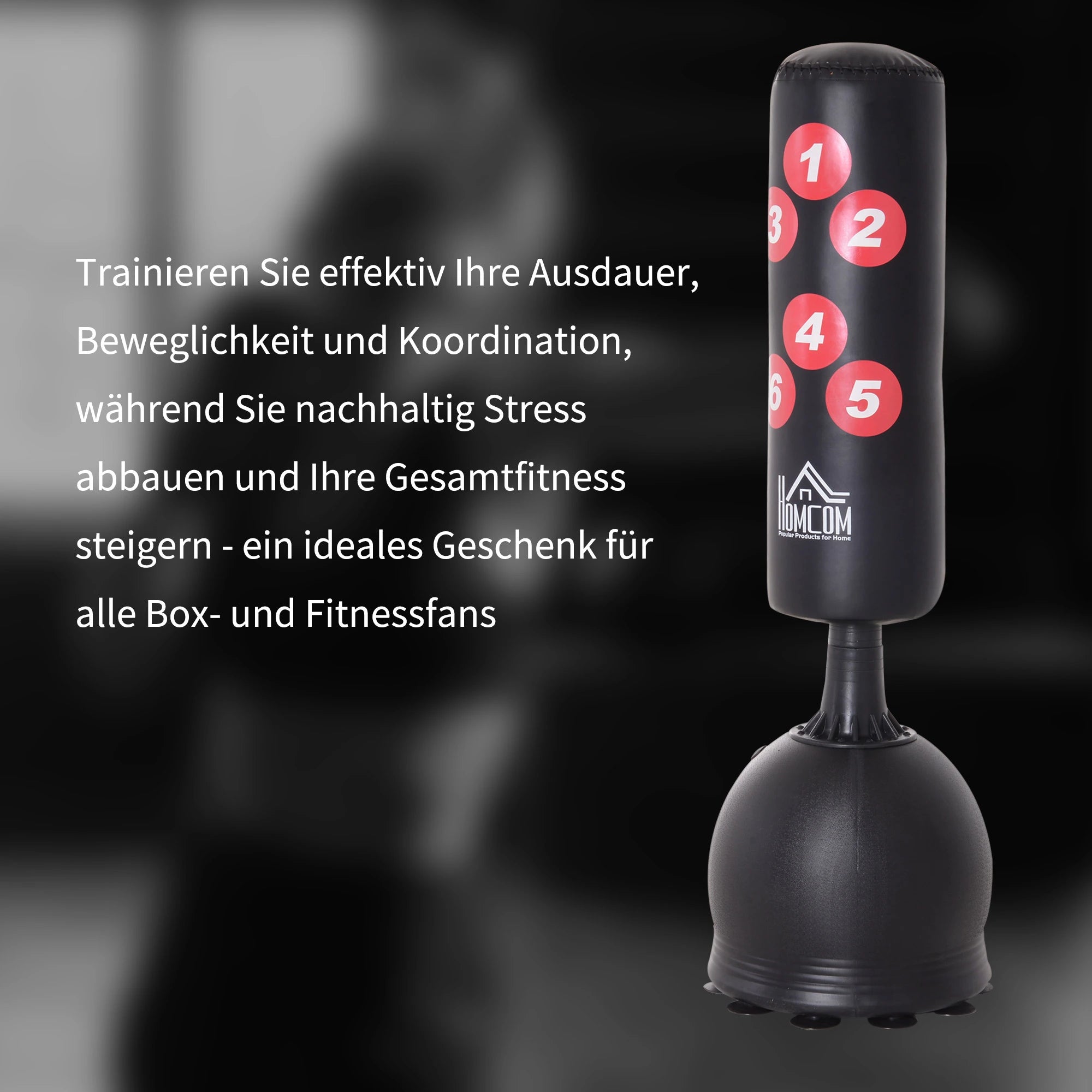 HOMCOM Boxsack Stehend 165cm Erwachsene Freistehender Heavy Duty Standboxsack mit Saugnapf-Basis Boxpartner Boxing Trainer Geeignet für Profis und Anfänger Schwarz