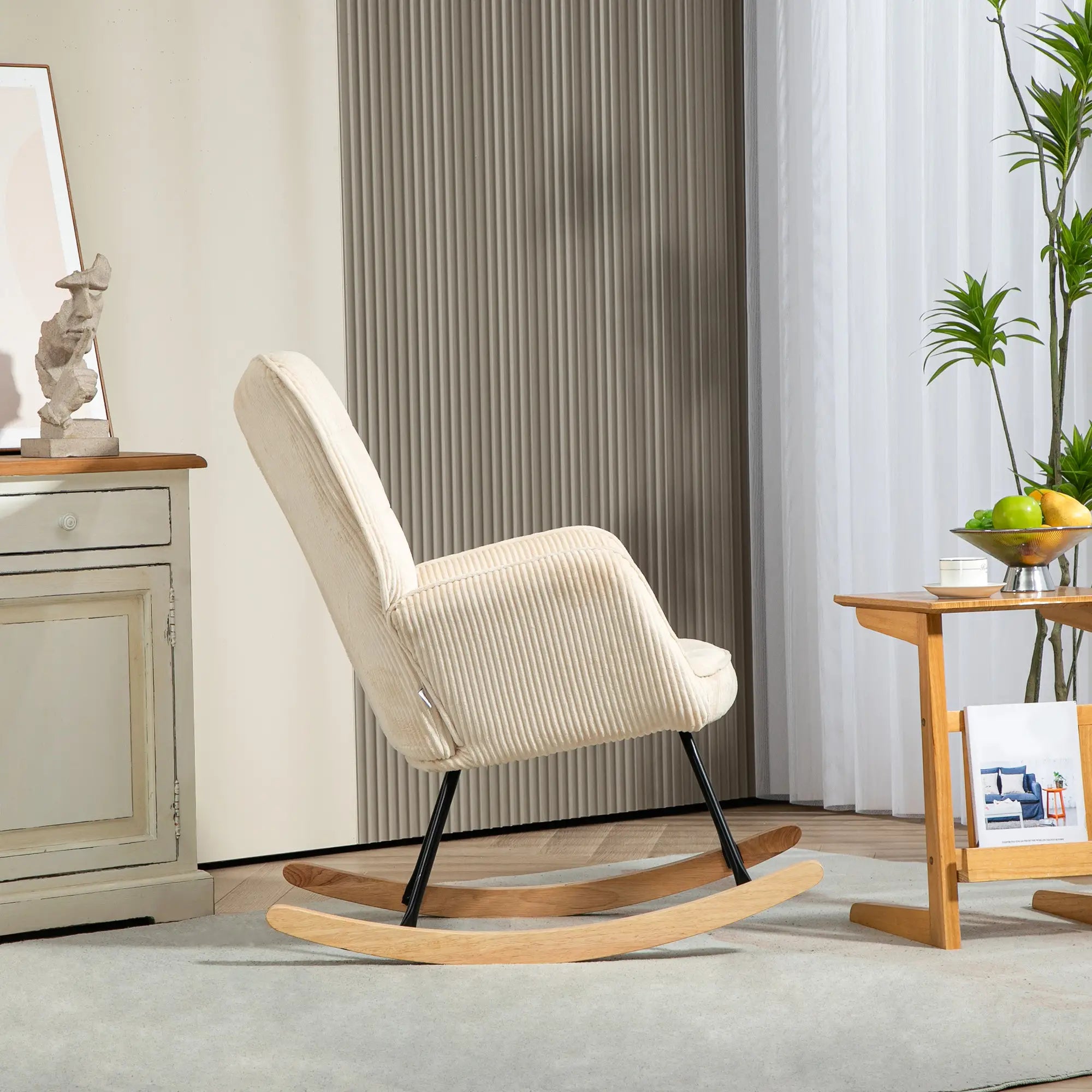 HOMCOM Schaukelstuhl mit Kordoptik & Holzkufen – Beige