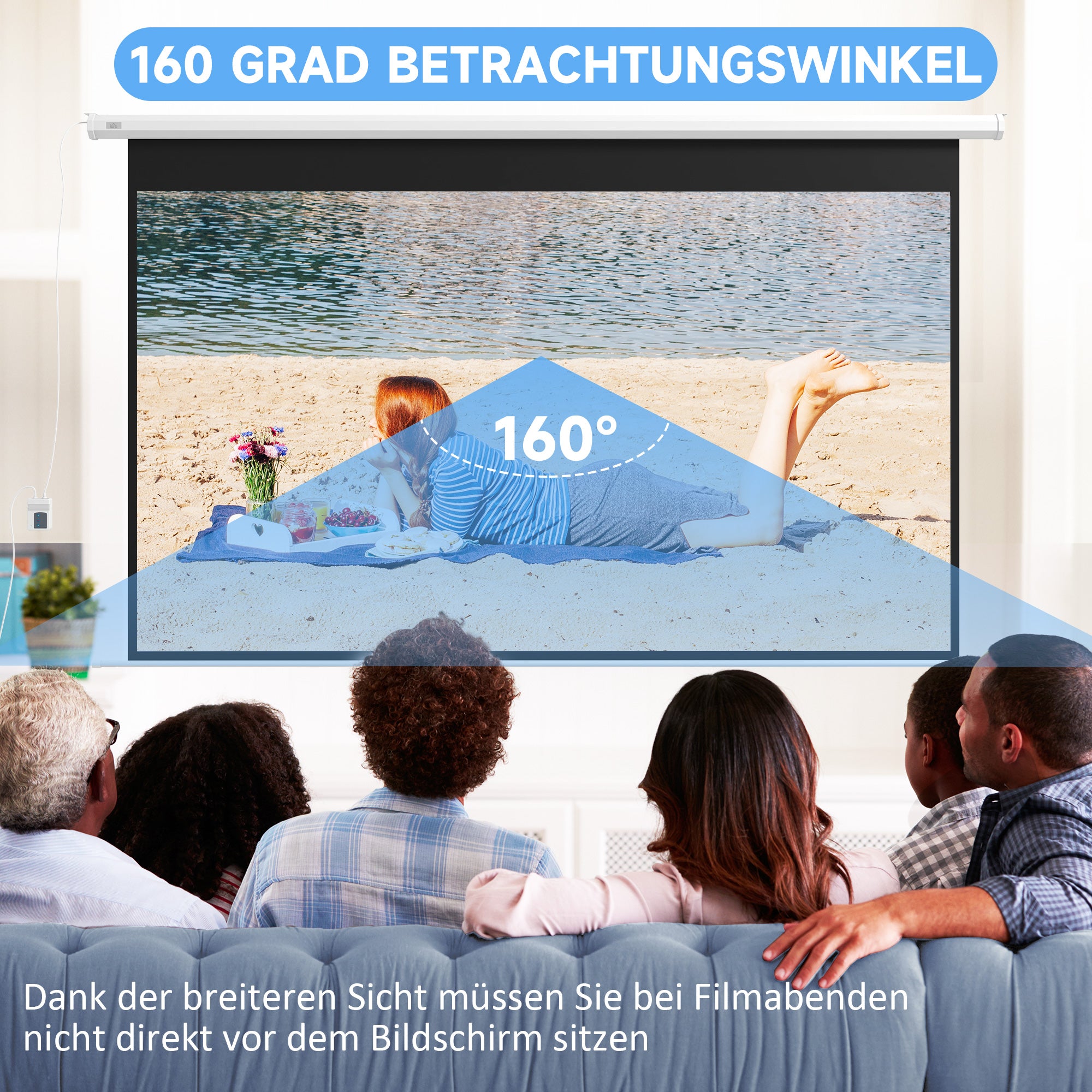 HOMCOM Beamer-Leinwand, 16:9 Format, Fernbedienung, 266 x 149 cm (120 Zoll), Weiß