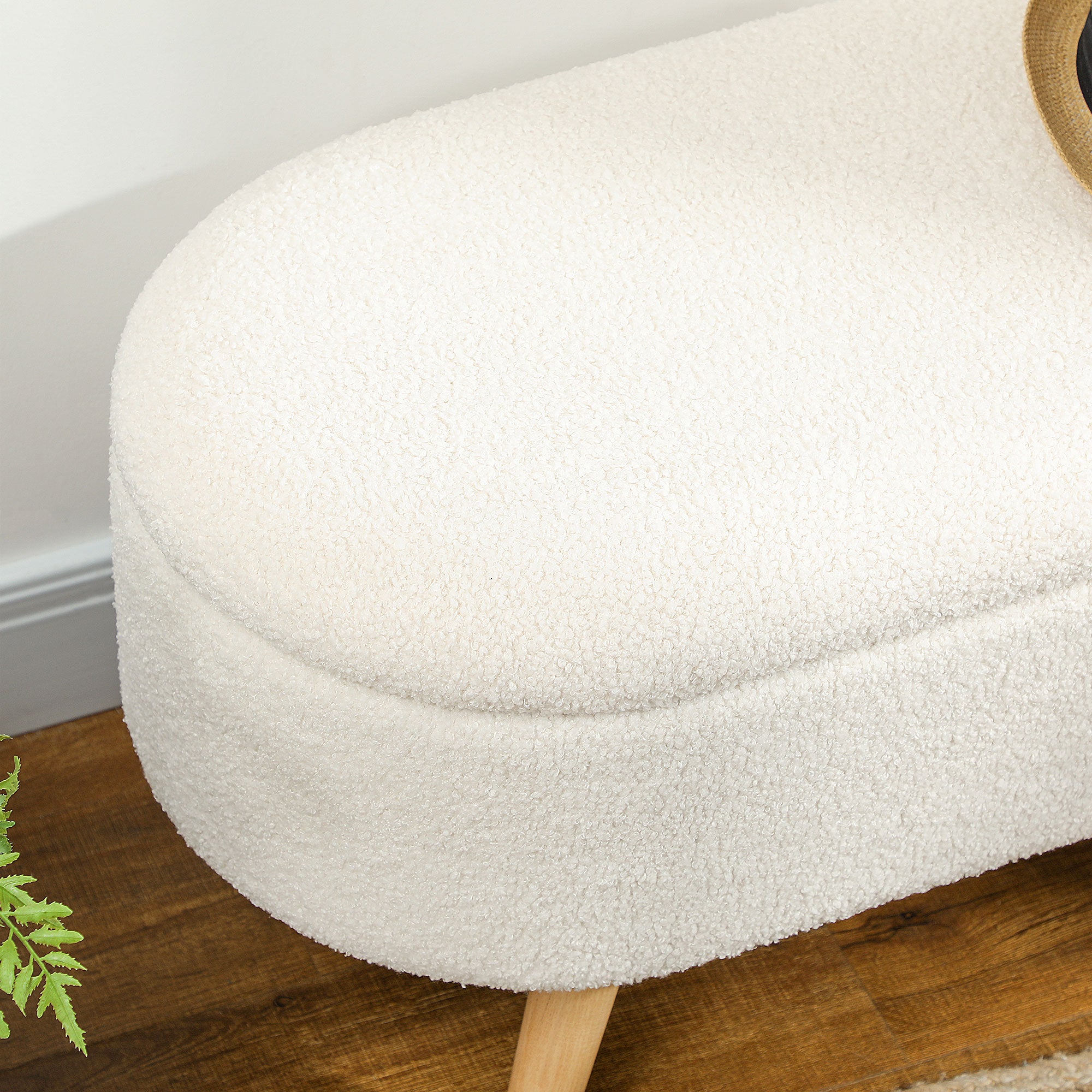 HOMCOM Sitzbank mit Stauraum und Deckel, Fußhocker für Flur, Wohnzimmer, Schlafzimmer, Holz, Stoffbezug, Weiß