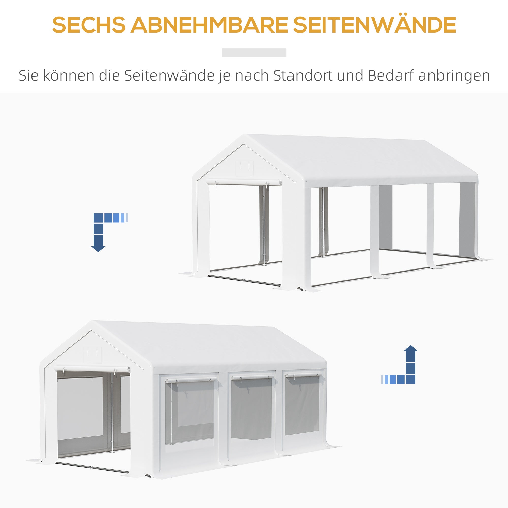 Outsunny Pavillon 6 x 3 m, Partypavillon, abnehmbare Seitenwände, mit aufrollbaren Türen + Fenstern, Weiß