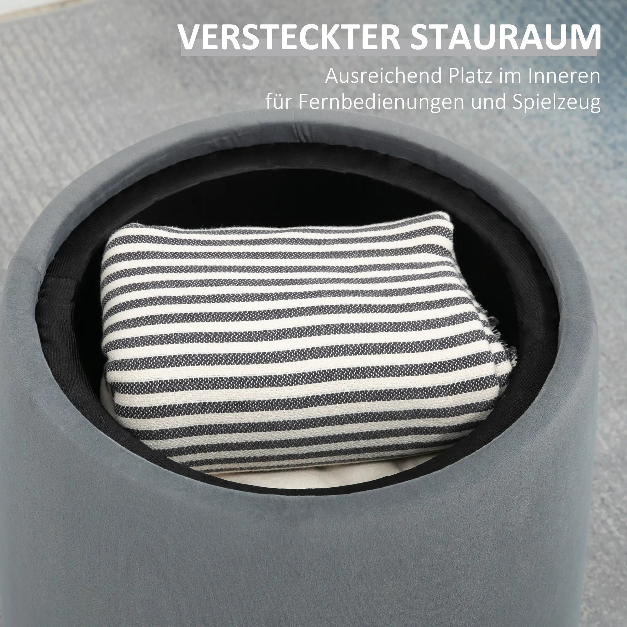 HOMCOM 2-in-1 Hocker in Samtoptik inklusive Stauraum und abnehmbaren Deckel Ø44 cm x 47,5 cm Grau