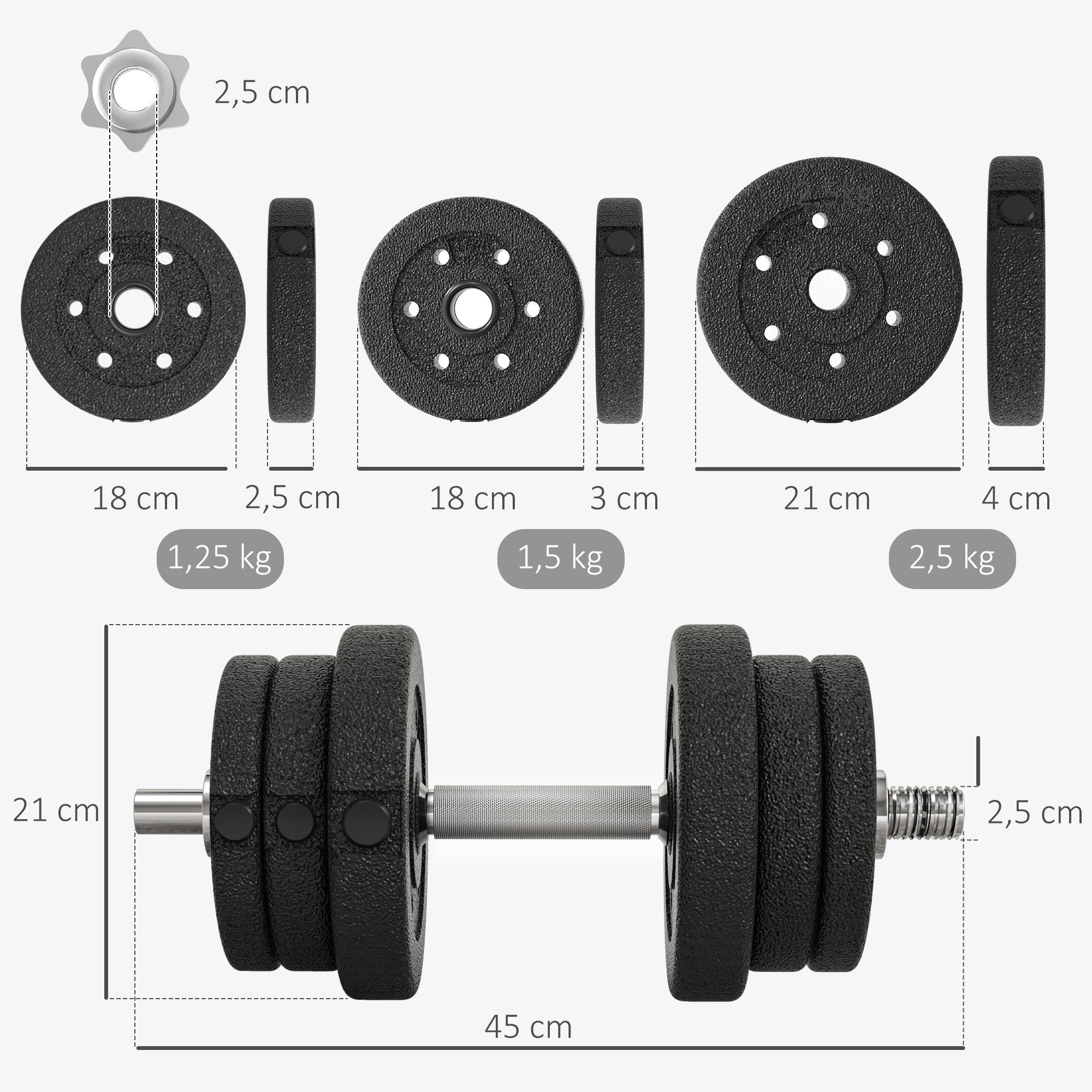 HOMCOM Kurzhantel Set 25KG Hantelset mit Hantelscheiben für Zuhause Büro Fitnessstudio Stahl Kunstleder Schwarz