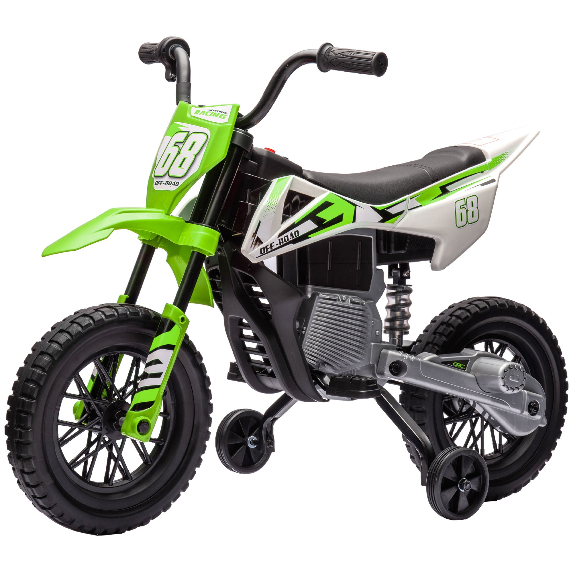 AIYAPLAY Elektro-Motorrad für Kinder, 12V Kindermotorrad mit Musik, Kinderfahrzeug mit Trainingsrädern, 3-6 Jahre, Grün