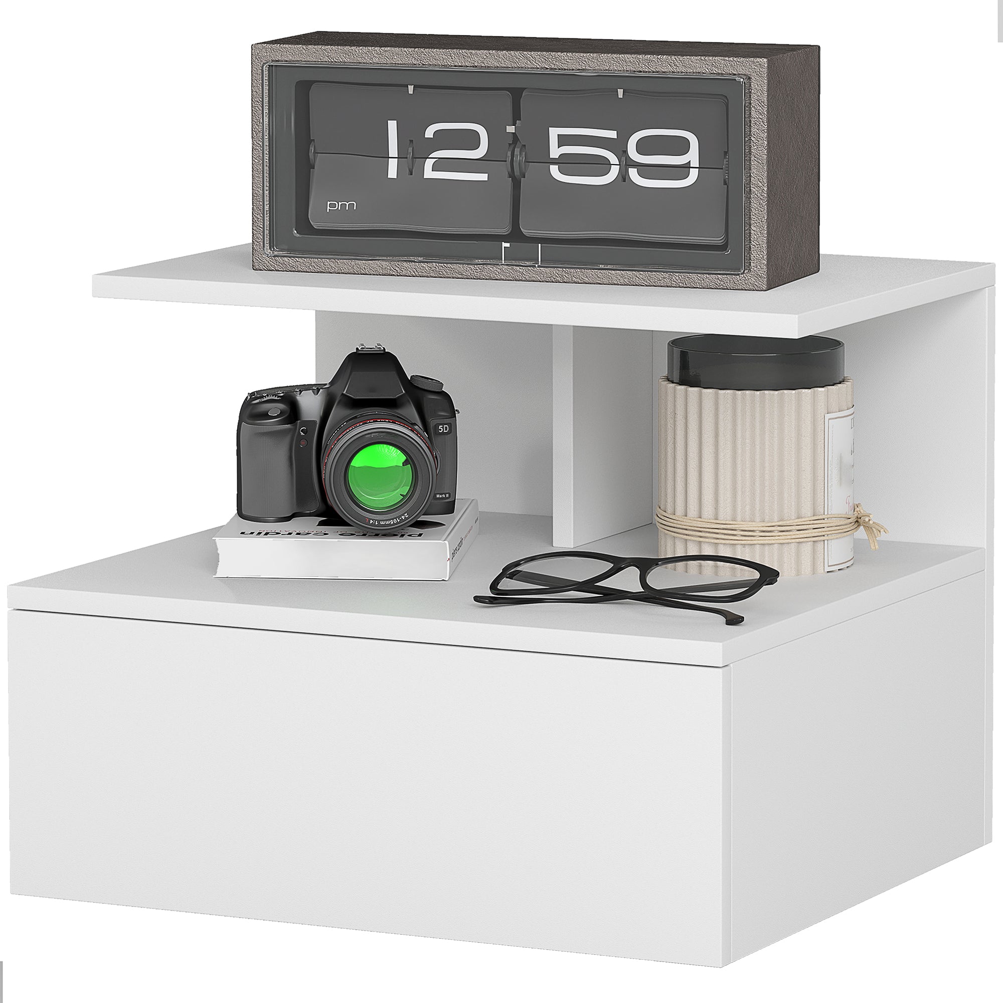 HOMCOM Nachttisch hängend Beistelltisch mit Schublade, offenes Fach Weiß, 39,8 x 35 x 31,6 cm