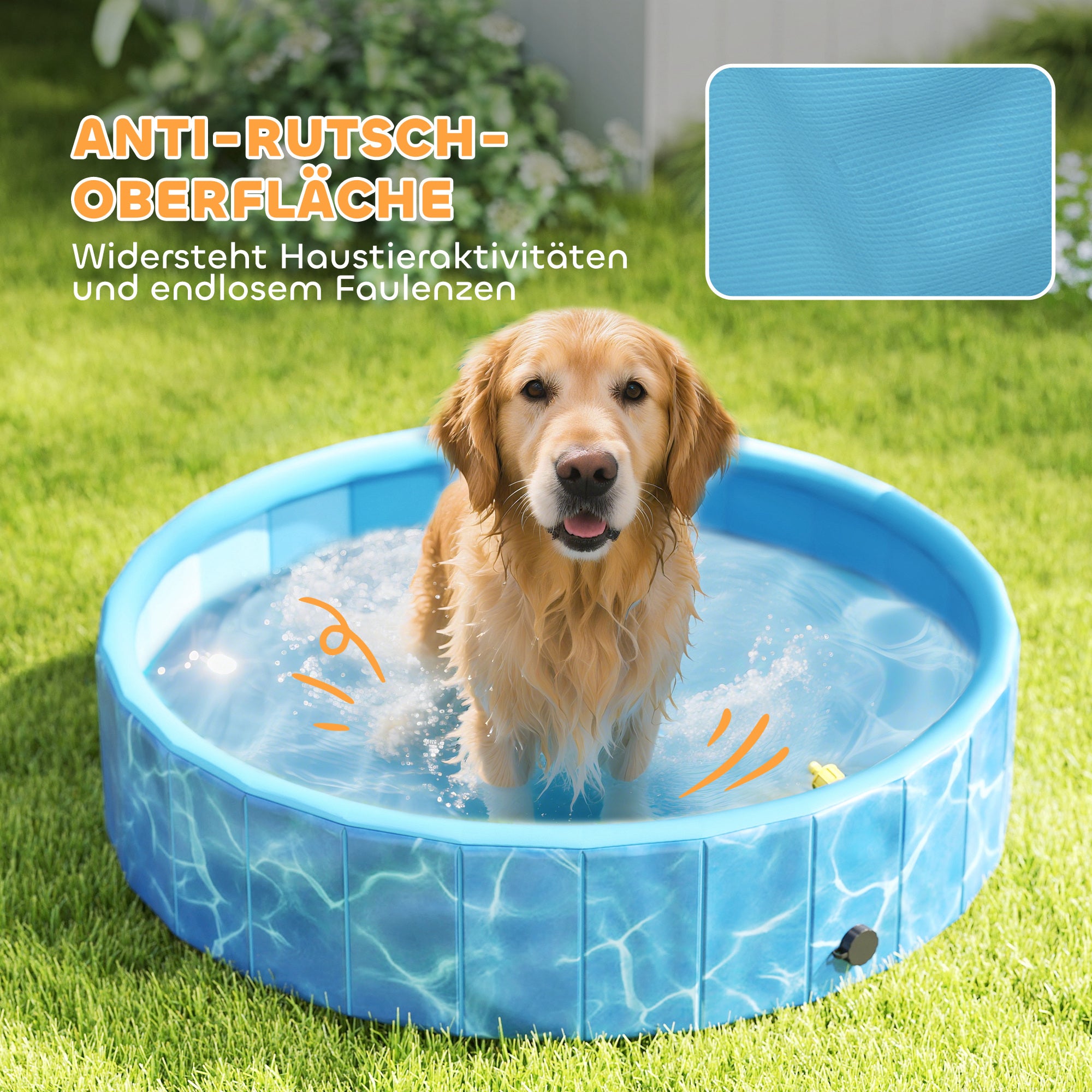 PawHut Hundepool Faltbar Planschbecken mit Brunnen- und Wasserpolsterdesign Ø120 x 30 cm Blau