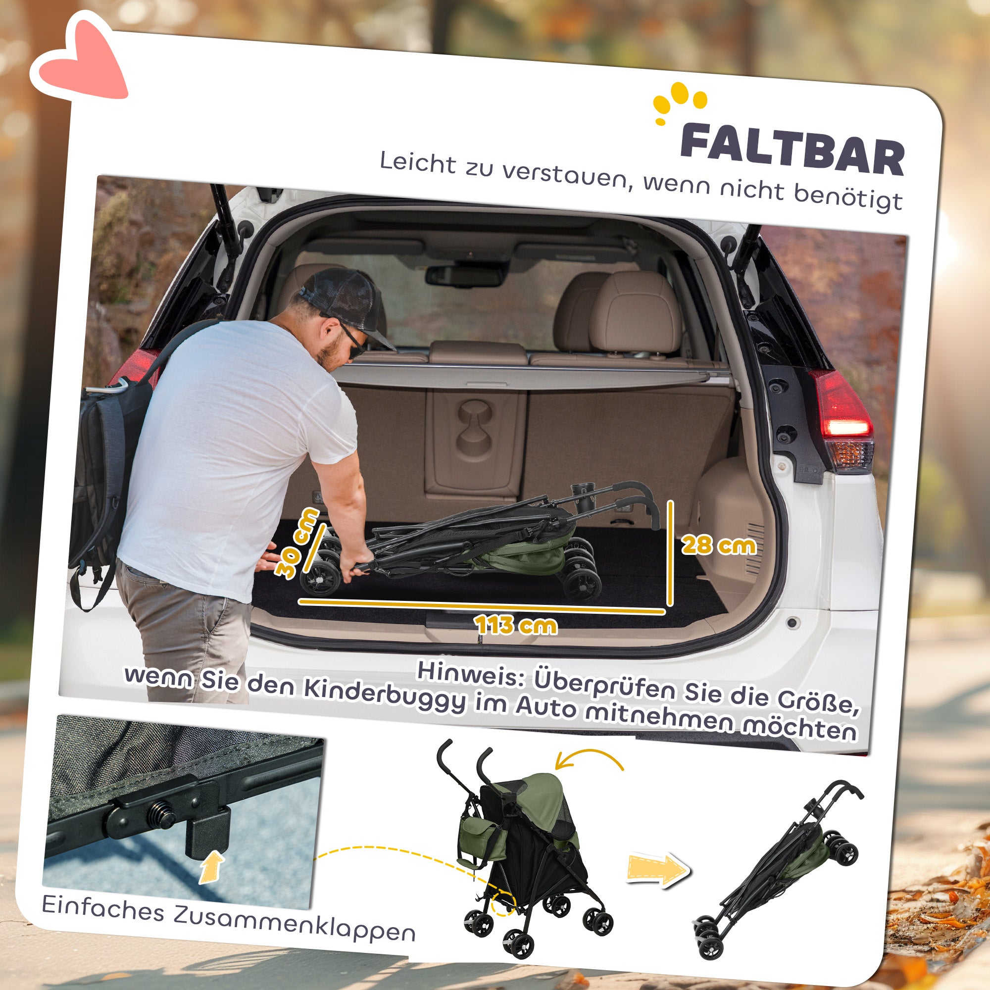 PawHut Haustierwagen, Sicherheitsleinen, Netzfenster, 76L x 44B x 103H cm, Dunkelgrün