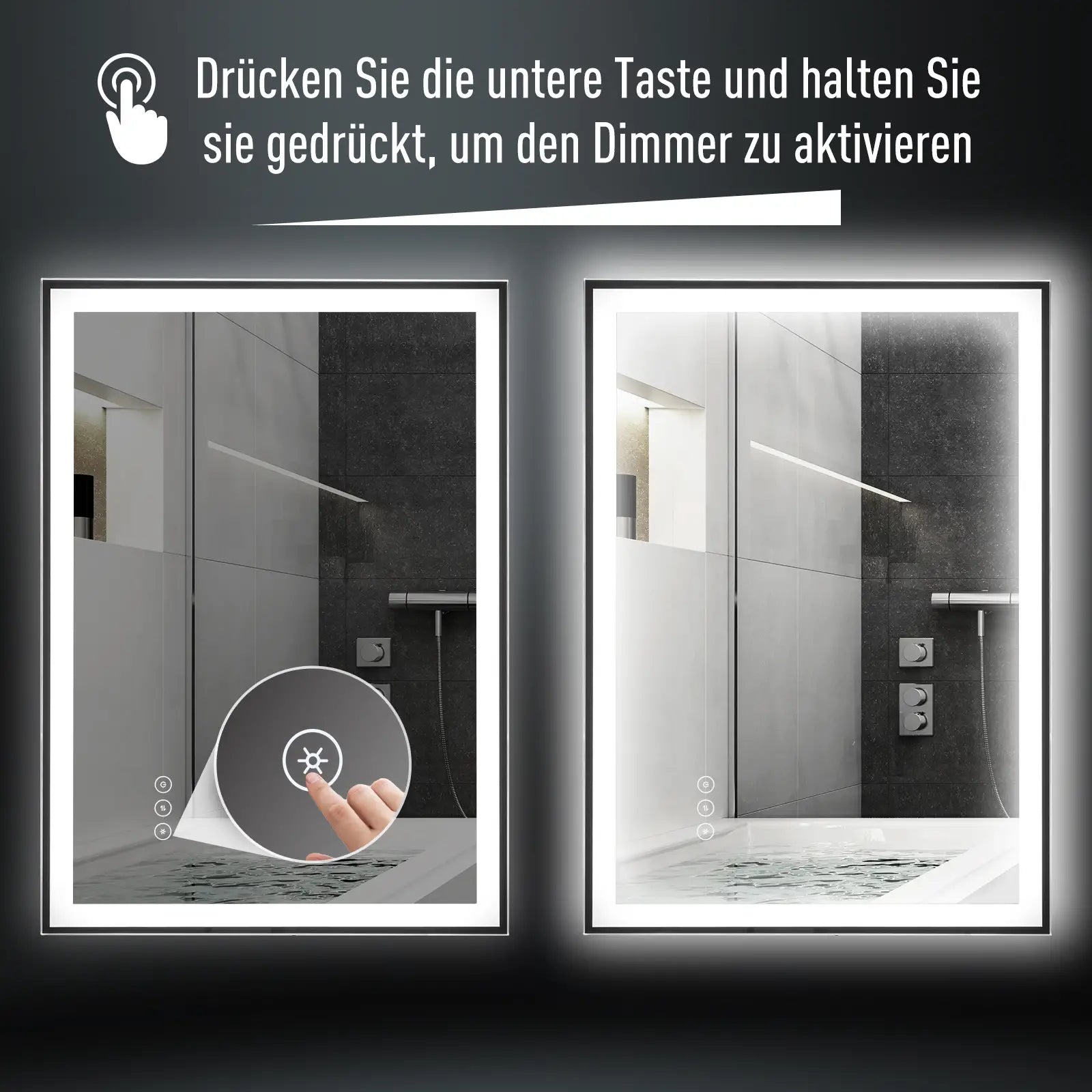 Kleankin Badspiegel LED Nebelfrei 3 Farben Touch kupferfrei