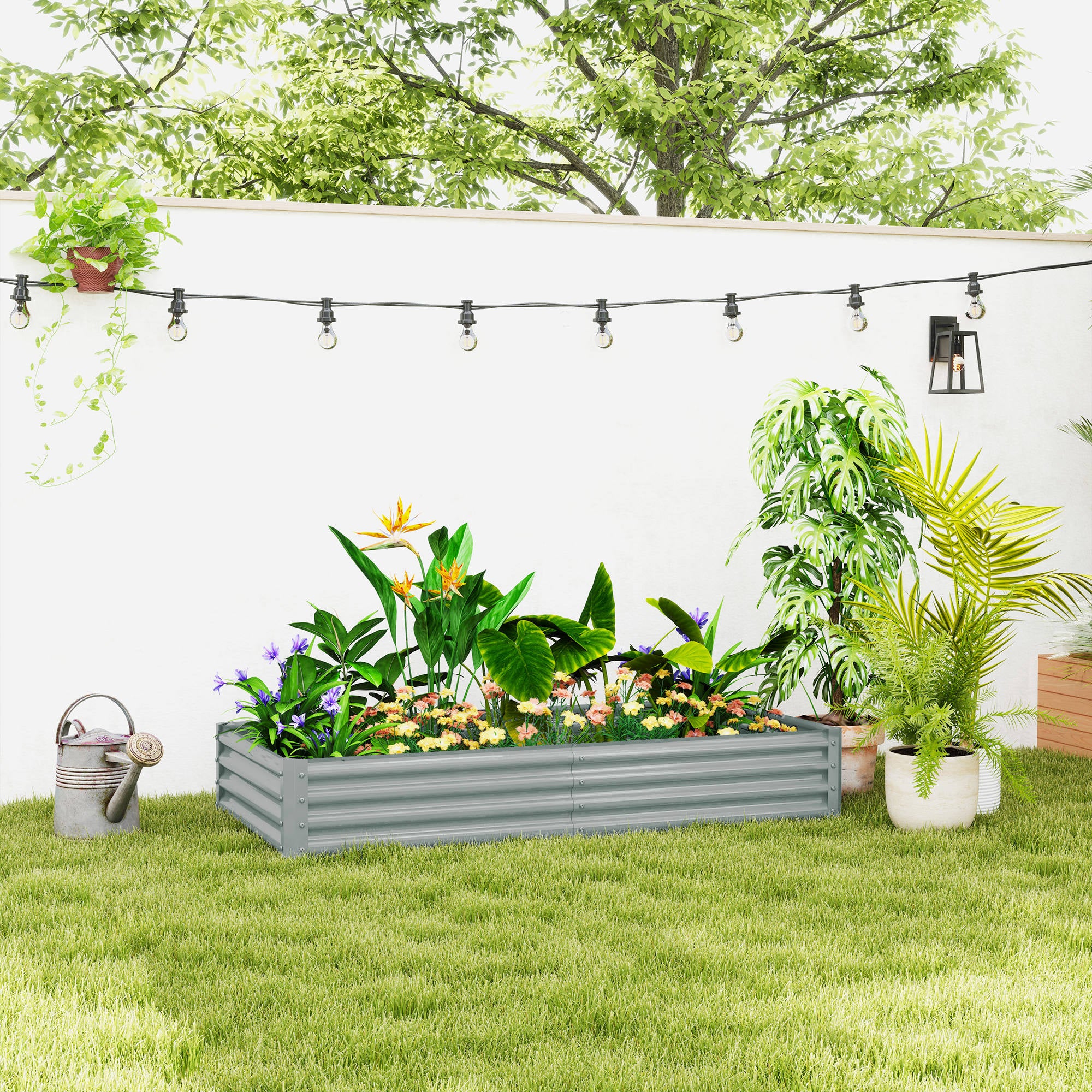 Outsunny Hochbeet aus Stahl, Wetterbeständig Pflanzbeet mit Anti-Schnittkante Frühbeet