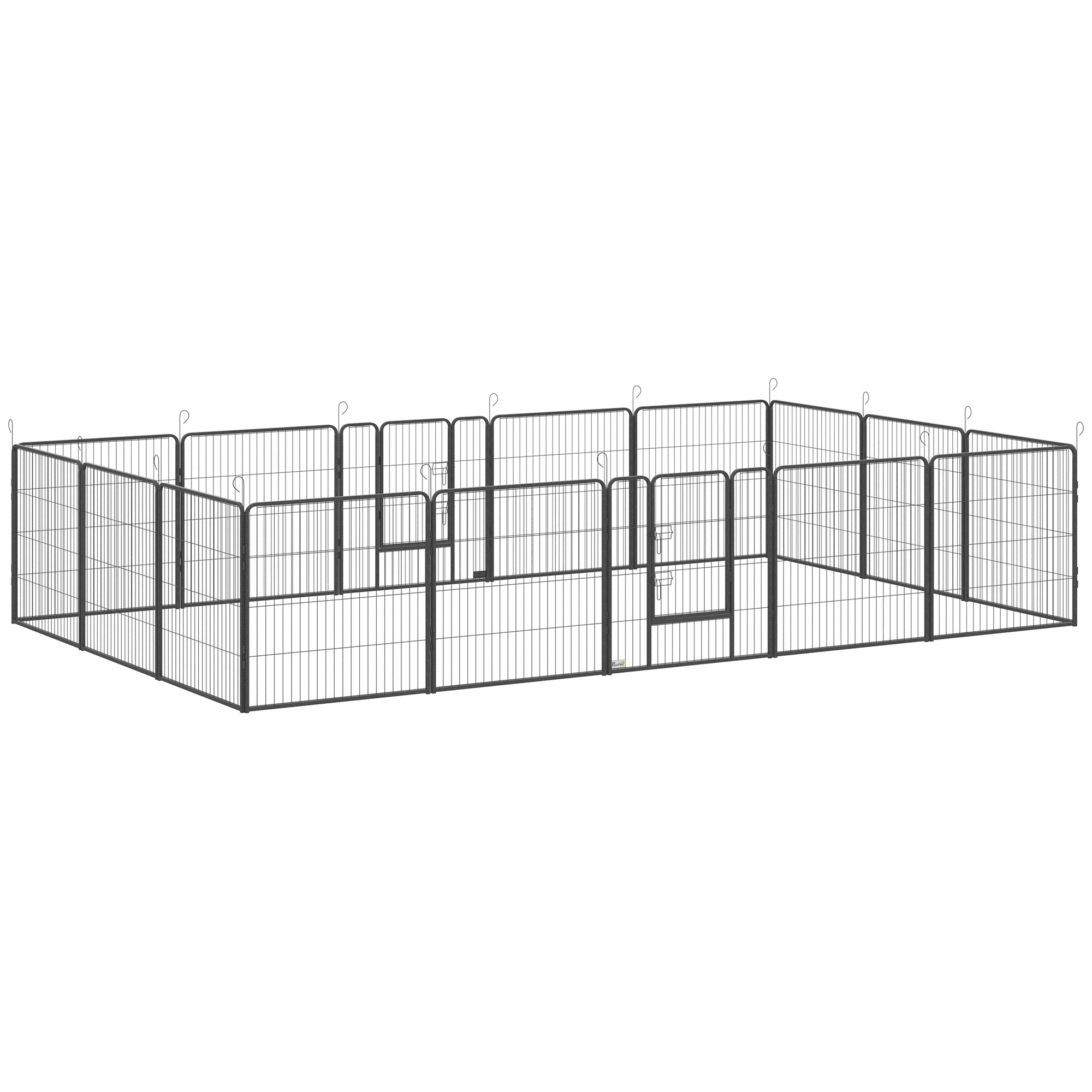 PawHut Welpenauslauf, modulares Design, 16 Elemente, 2 Türen, wetterfest, Stahl, 3,2 x 3,2 x 1 m, grau