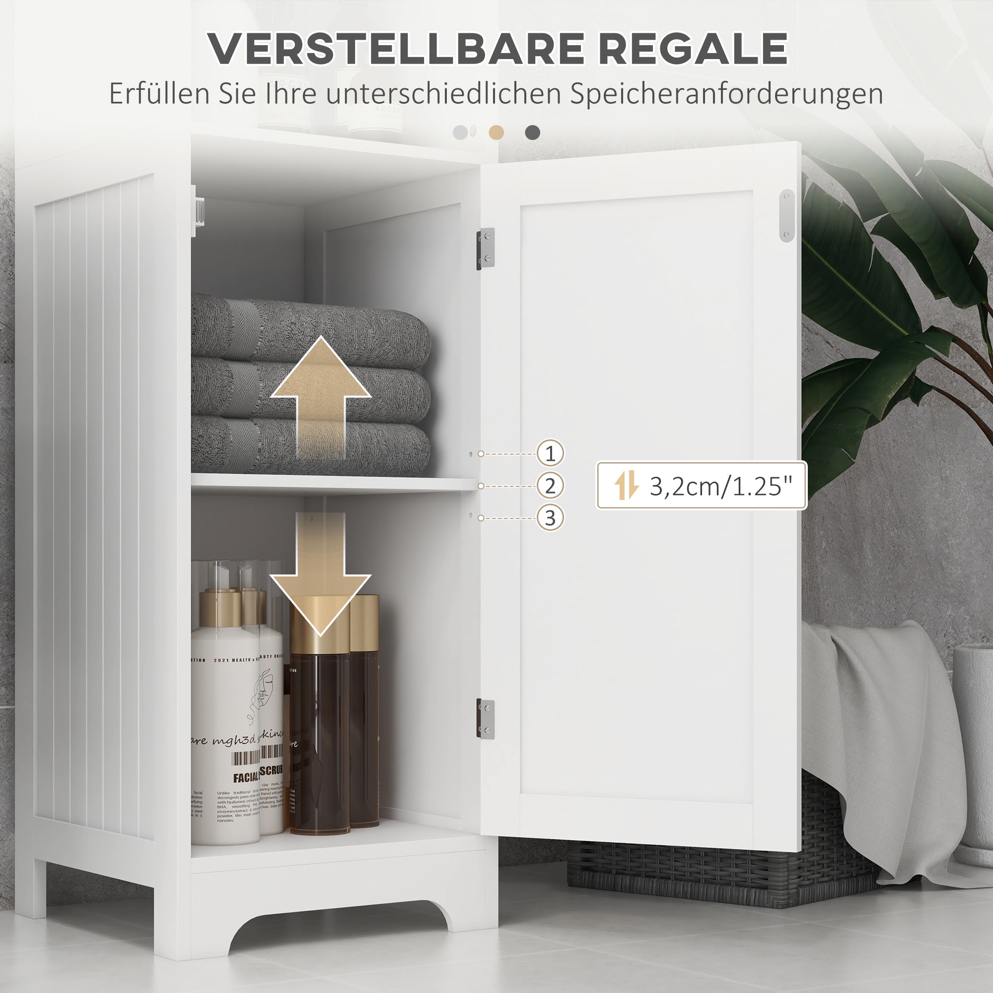 HOMCOM Badezimmerschrank Badschrank Toilettenschrank, 40 cm x 38 cm x 160 cm, Weiß