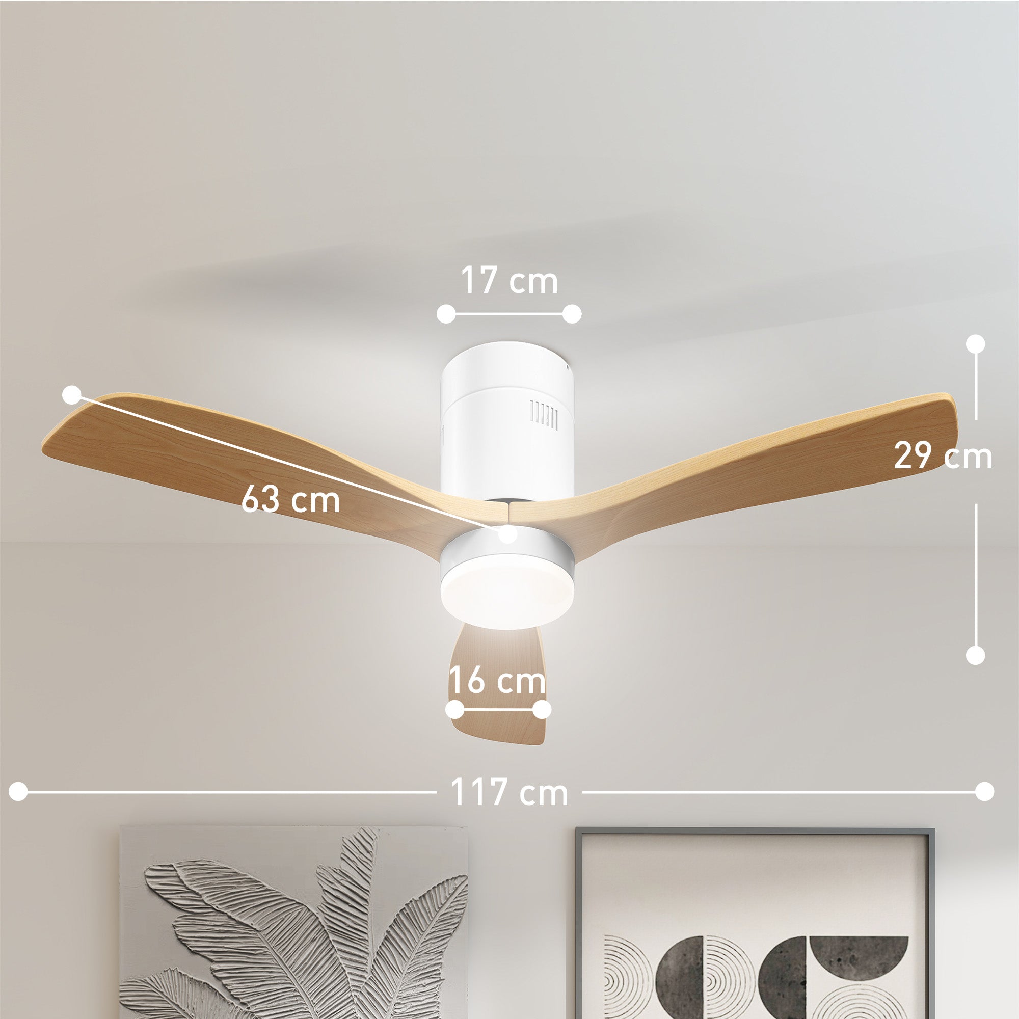 HOMCOM Deckenventilator mit LED-Licht, 6 Geschwindigkeiten, Fernbedienung, Hellbraun
