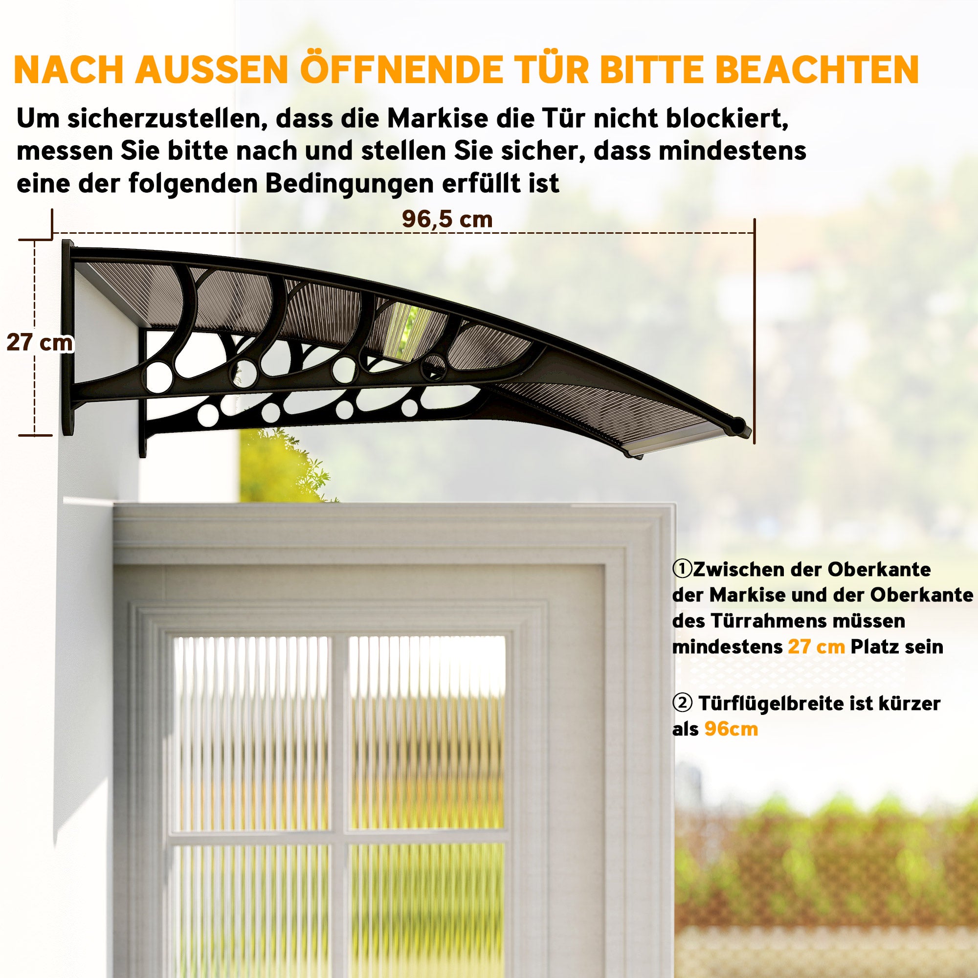 Outsunny Türüberdachung, Schutz vor Regen, Wind und Hagel, Polycarbonat, Aluminium, 103 x 96,5 x 27 cm, Braun