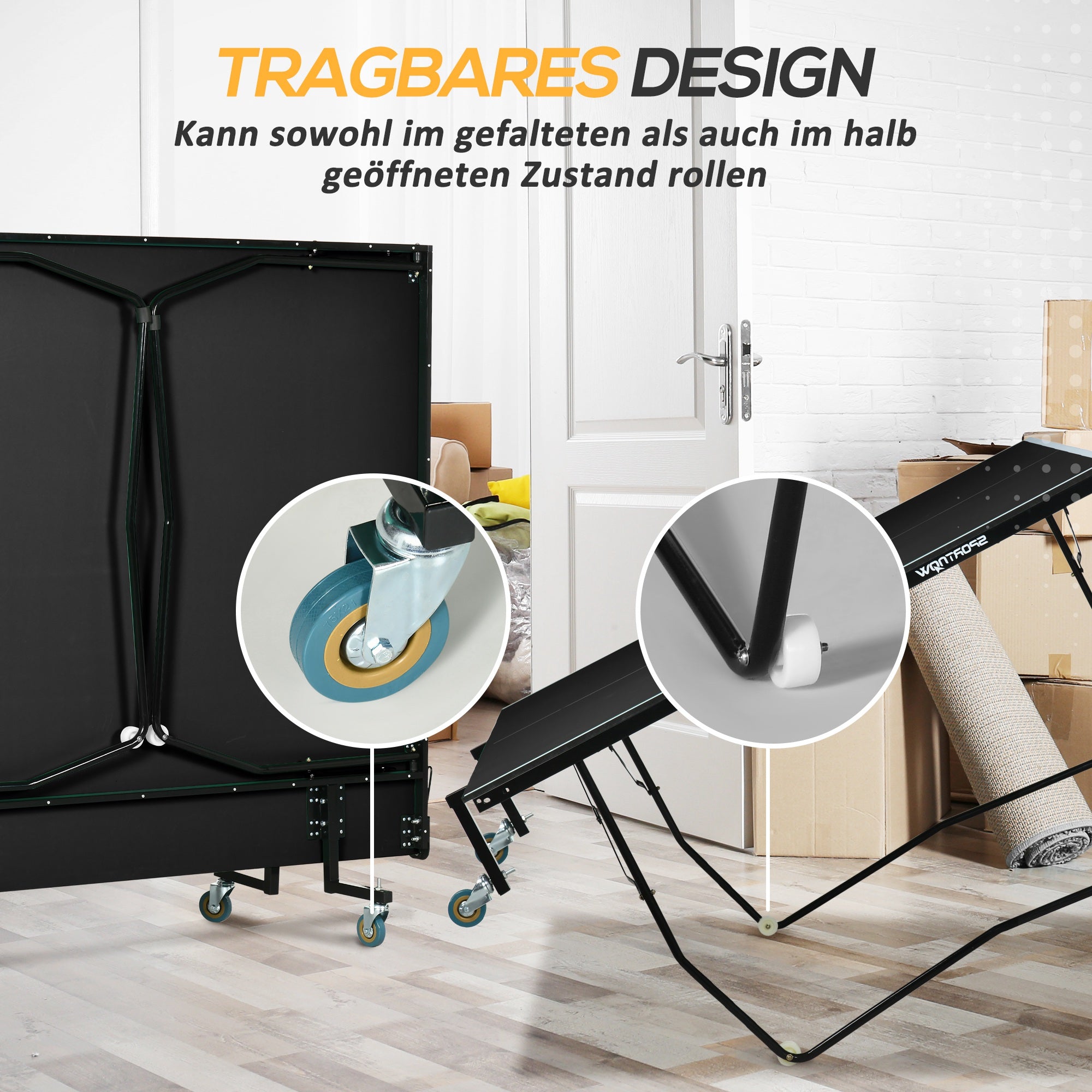 SPORTNOW Tischtennisplatte, klappbar, 8 Räder, pulverbeschichteter Stahlrahmen, MDF, 274 x 152,5 x 76 cm, Schwarz