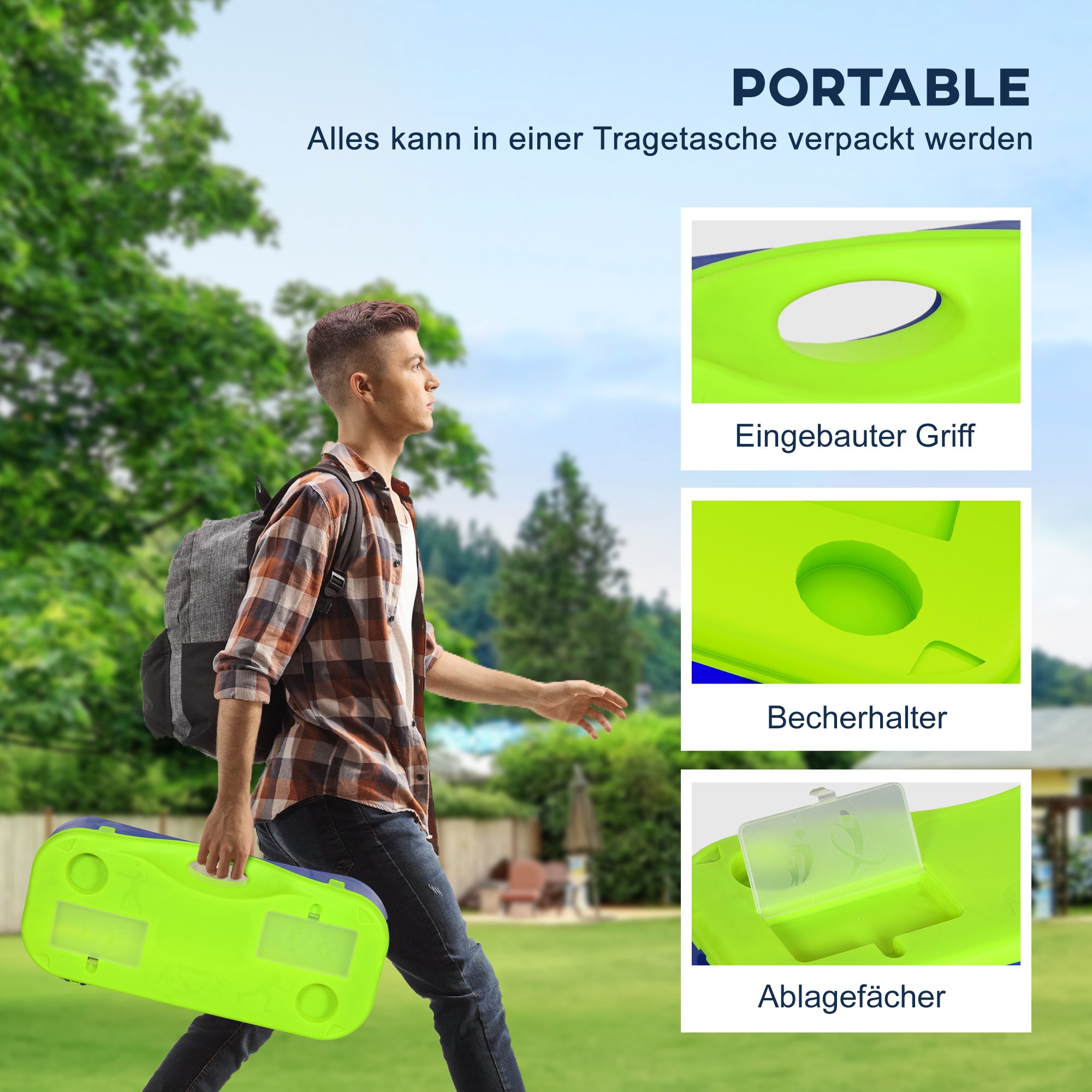 SPORTNOW Badminton-Netz-Set Volleyball-Netz-Set, 3-teiliges Set, 400 cm x 22,4 cm x 155 cm, Schwarz + Blau + Grün