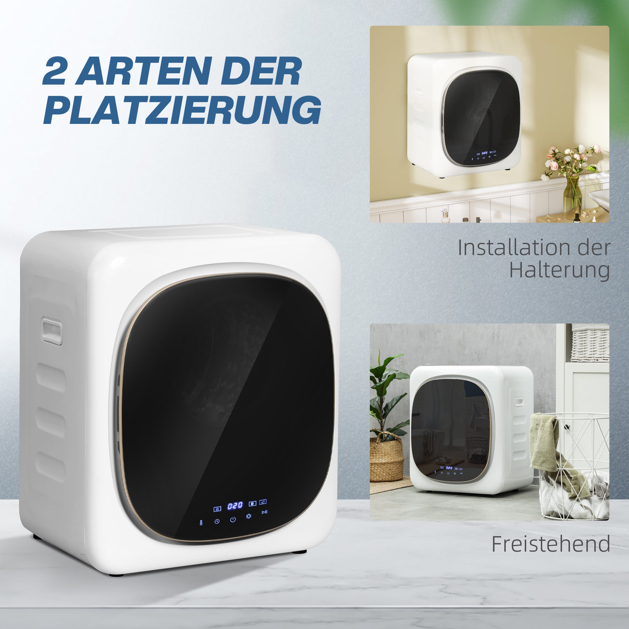 HOMCOM Wäschetrockner mit UV-Desinfektion, kompakte Bauweise, 4 kg Kapazität, Edelstahl, Weiß