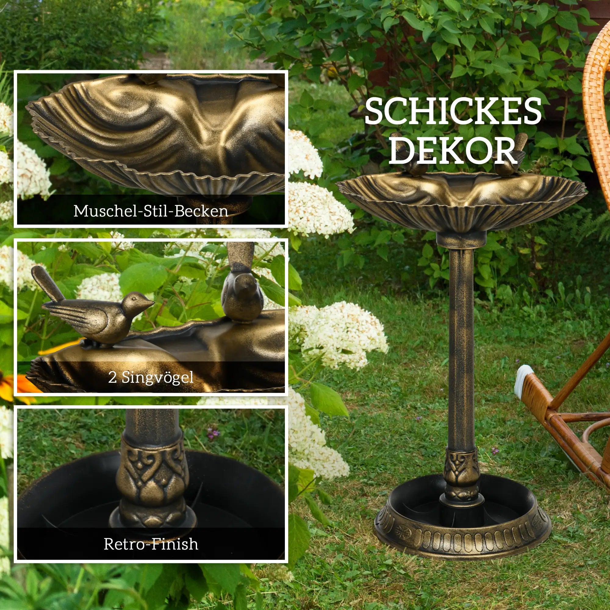 Outsunny Vogeltränke Vogelbad 2 Becken antiker Look Outdoor