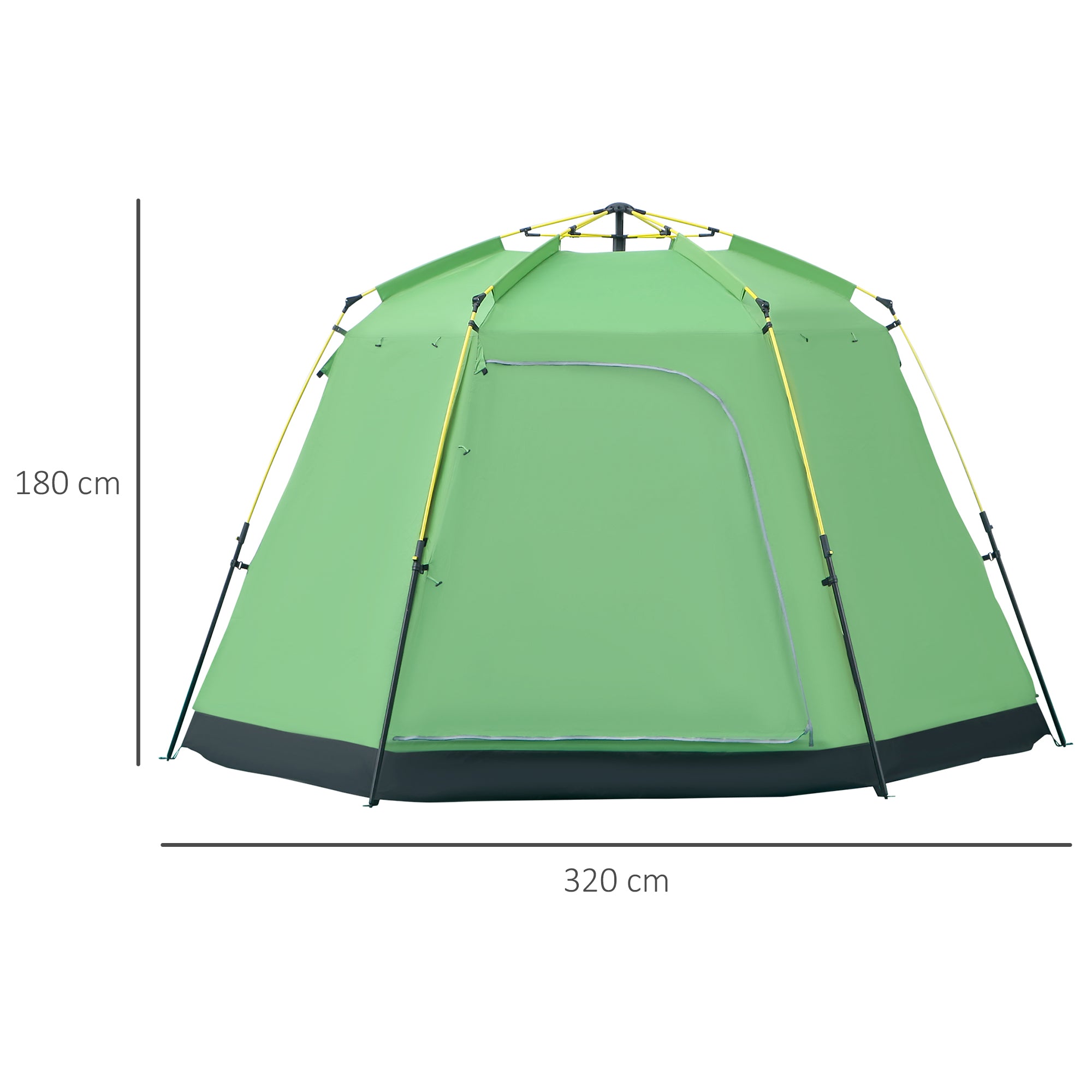 Outsunny Camping Zelt 6 Personen Zelt Familienzelt Kuppelzelt Kunstleder2000mm einfache Einrichtung für Familien Trekking Festival Stahl Glasfaser Grün 320 x 320 x 180 cm