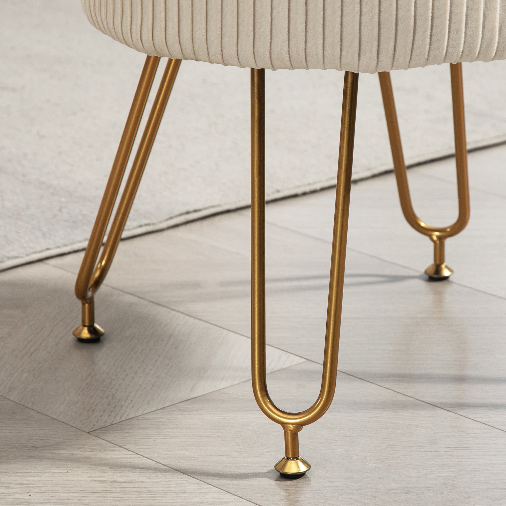 HOMCOM 2-in-1-Aufbewahrungshocker mit Metallbeinen, runder Fußhocker für Wohnzimmer, Schlafzimmer, Flur, Cremeweiß