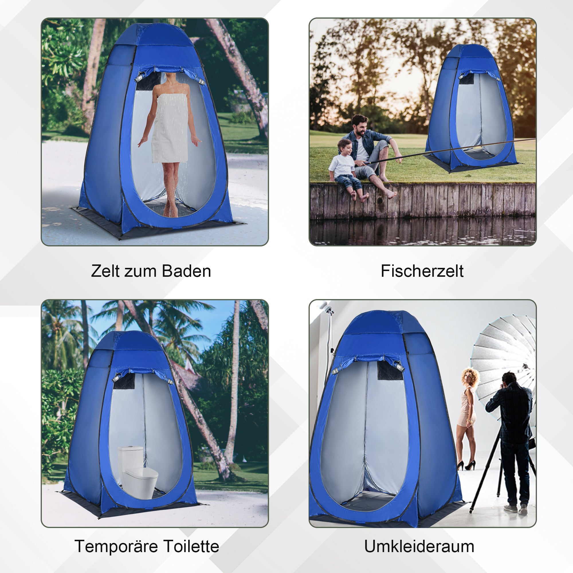 Outsunny Pop up Duschzelt Toilettenzelt Camping Umkleidezelt mit Tragetasche Mobile Outdoor Toilette Umkleidekabine Lagerzelt Dunkelblau 126 x 124 x 189 cm