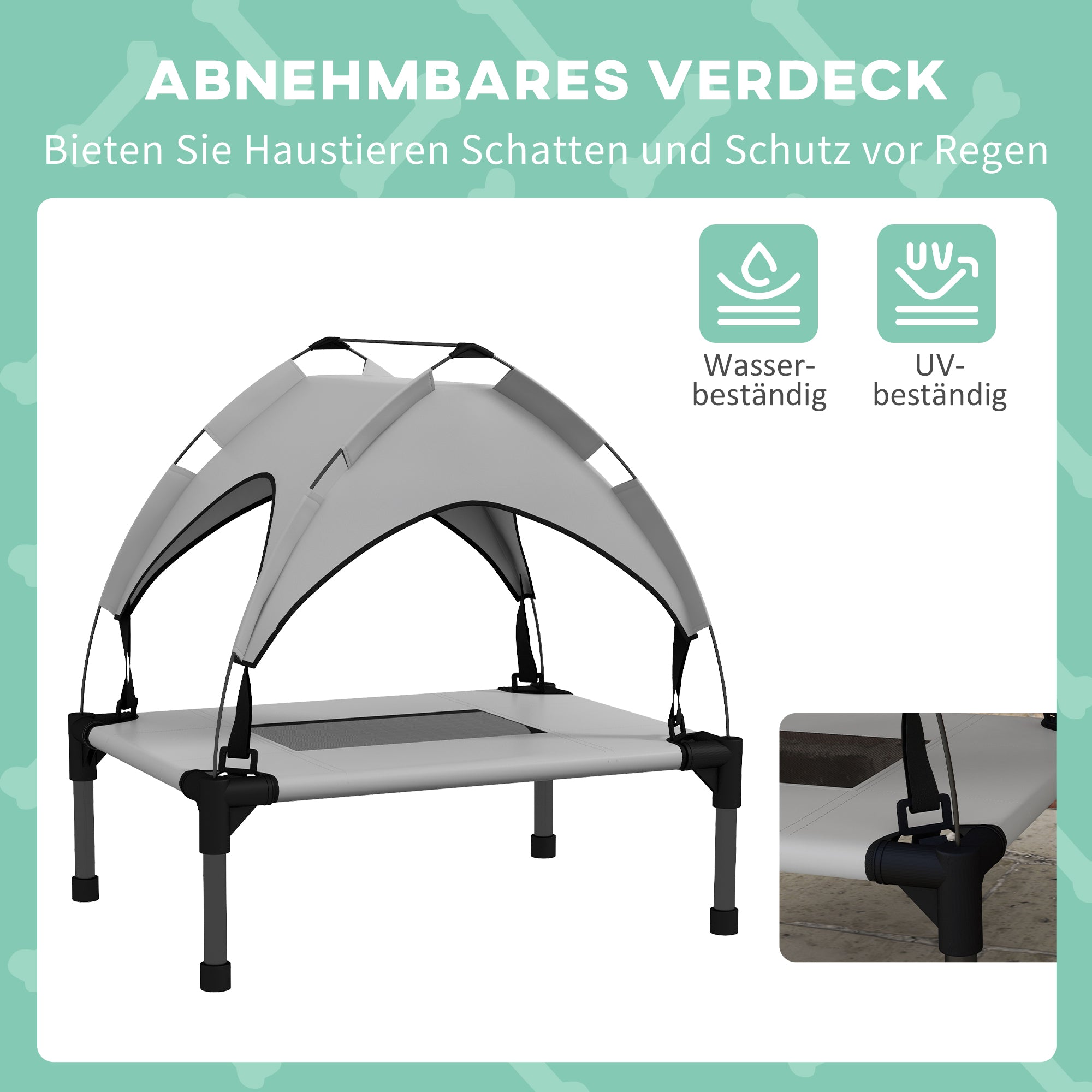 PawHut Hundebett mit Dach, Outdoor, tragbar, wasserabweisend, bis 30 kg, 61 x 46 x 63 cm, Hellgrau
