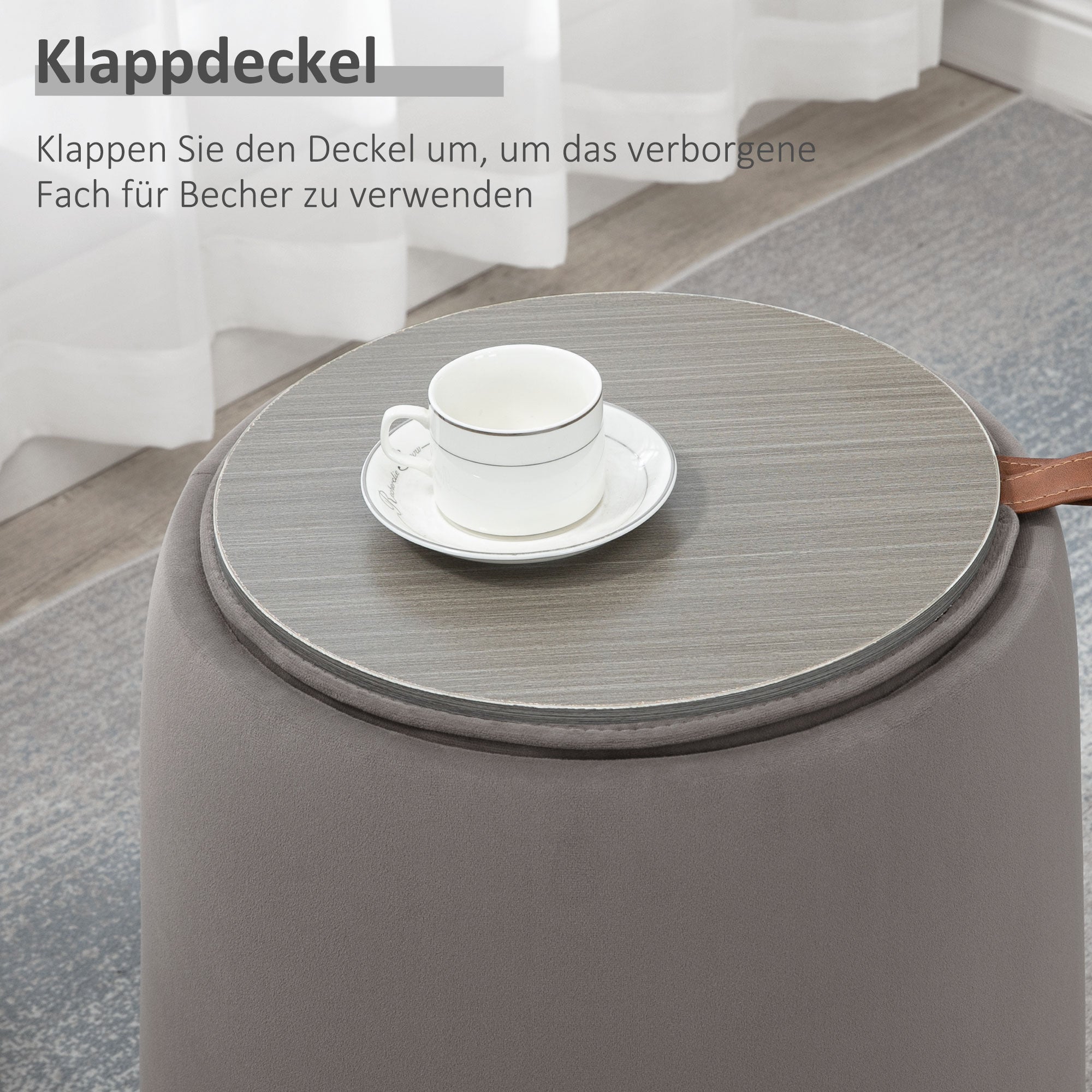 HOMCOM 2-in-1 Hocker in Samtoptik inklusive Stauraum und abnehmbaren Deckel Φ44 cm x 47,5 cm Grau