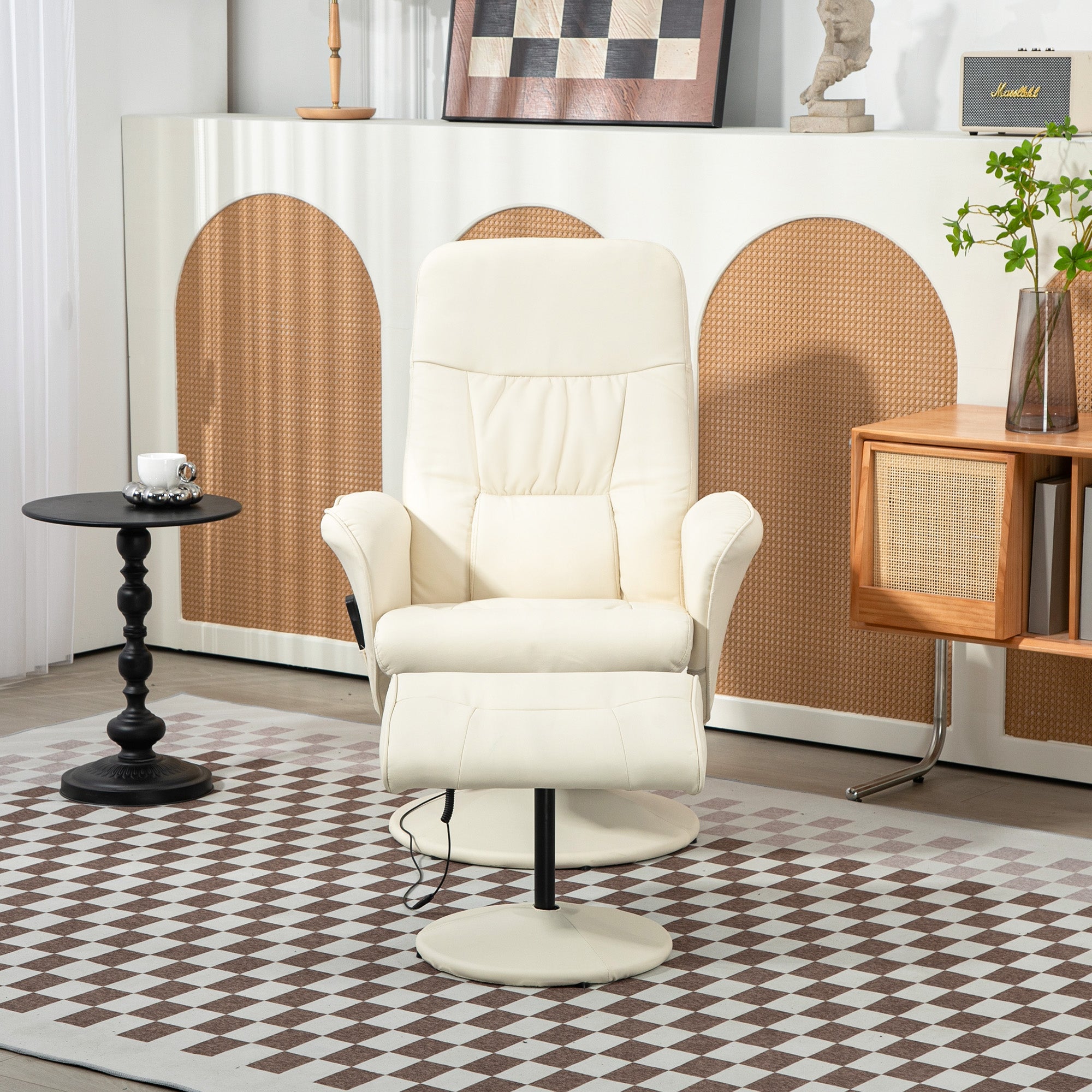 HOMCOM Massagesessel mit Fußhocker, Ergonomischer Stuhl mit 10 Vibrationspunkten, Kunstleder, 76 x 81 x 105 cm, Cremeweiß