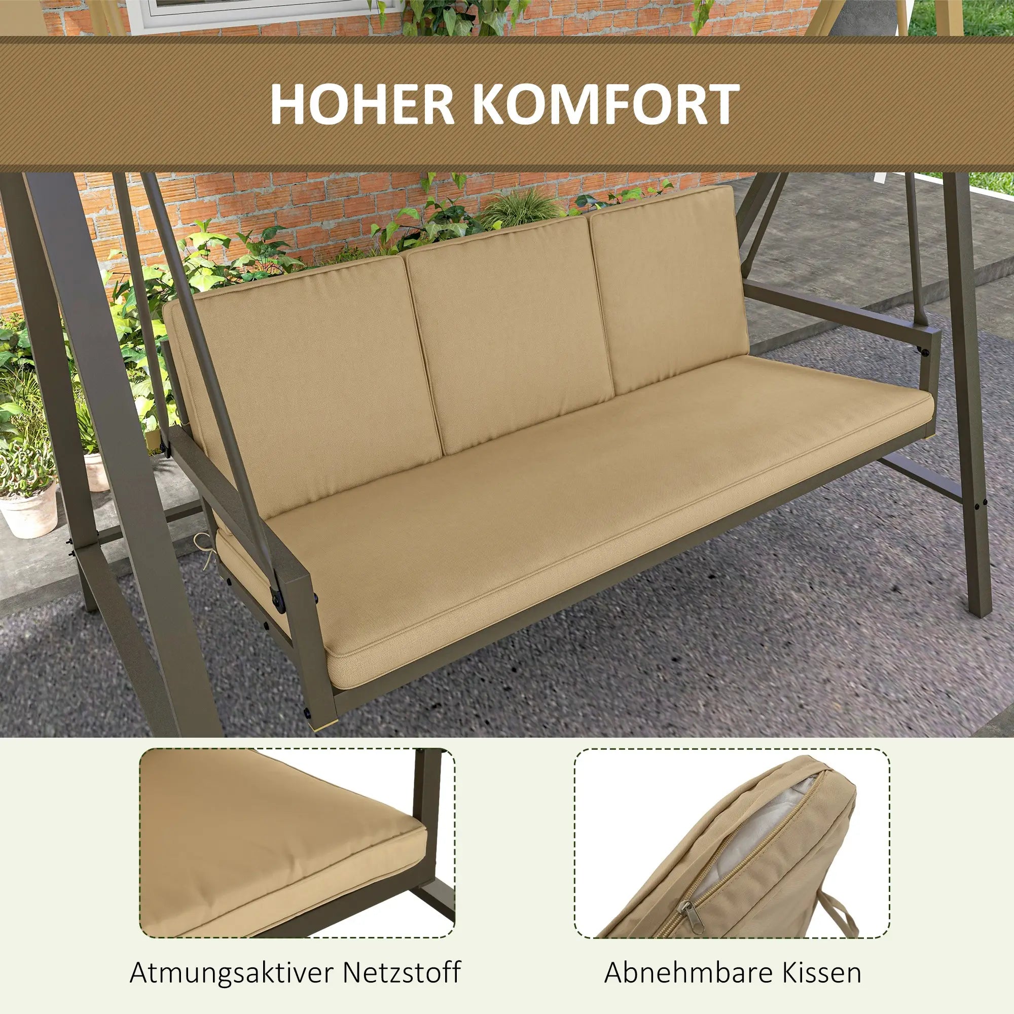 Outsunny 3-Sitzer Hollywoodschaukel Beige