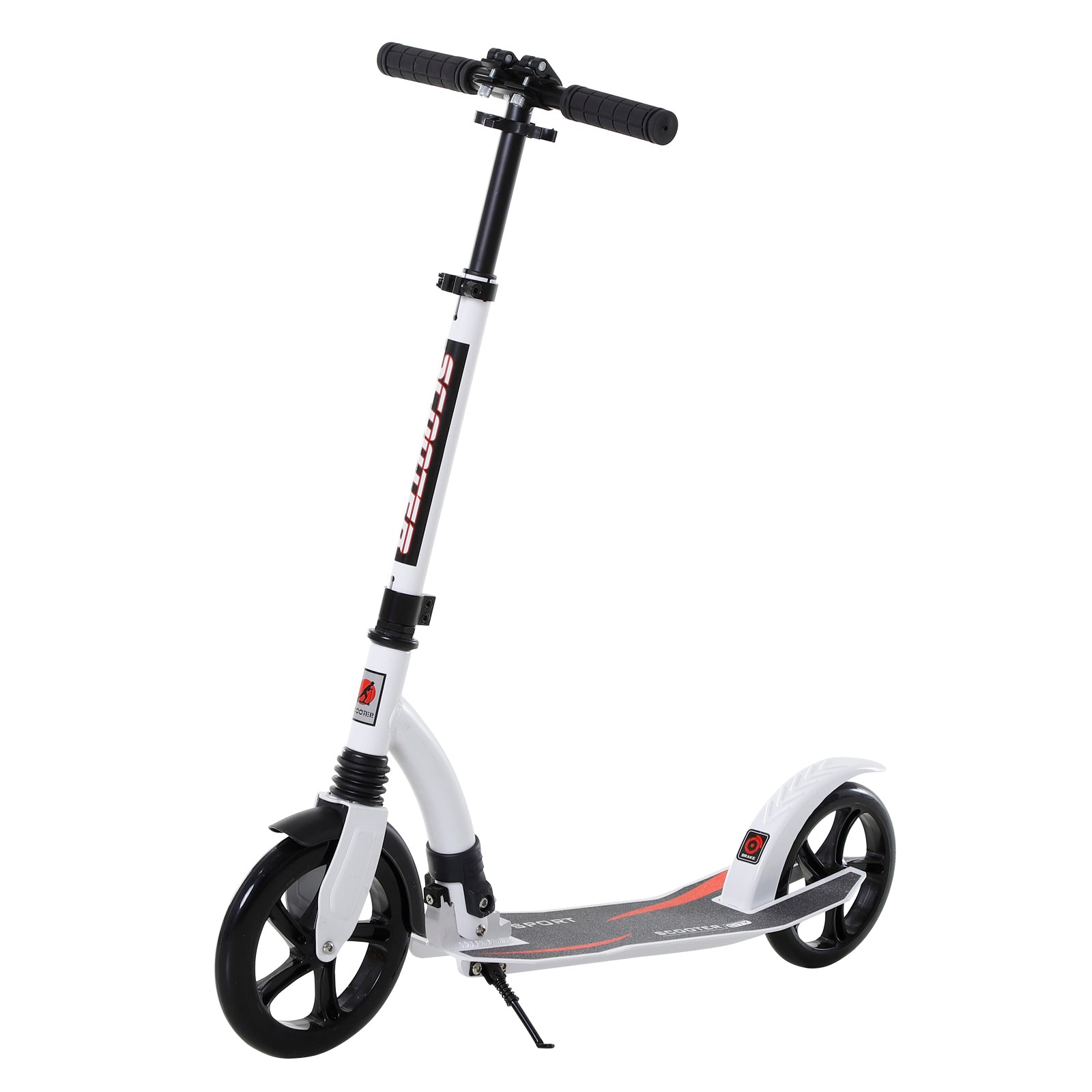 HOMCOM Kinderscooter, Kickscooter mit Stoßdämpfung, Tretroller, Klappbar und Höheverstellbar, ab 14 Jahren, Aluminium, Weiß, 92,5 x 37,5 x 82-97 cm
