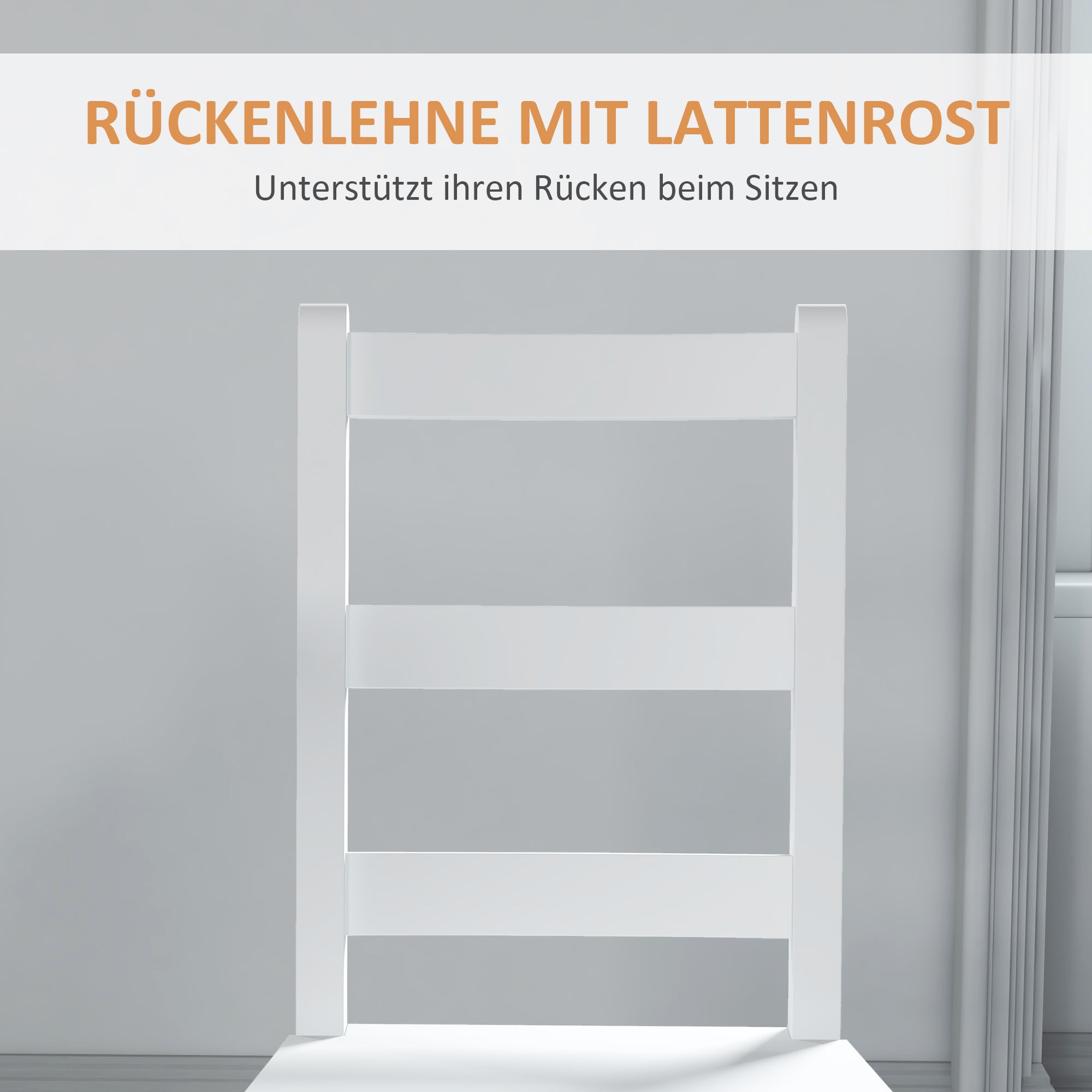 HOMCOM Esszimmerstühle 2er Set Holz Küchenstuhl mit Leistenrücklehne, Rutschfest 41,5 x 46 x 90 cm Weiß