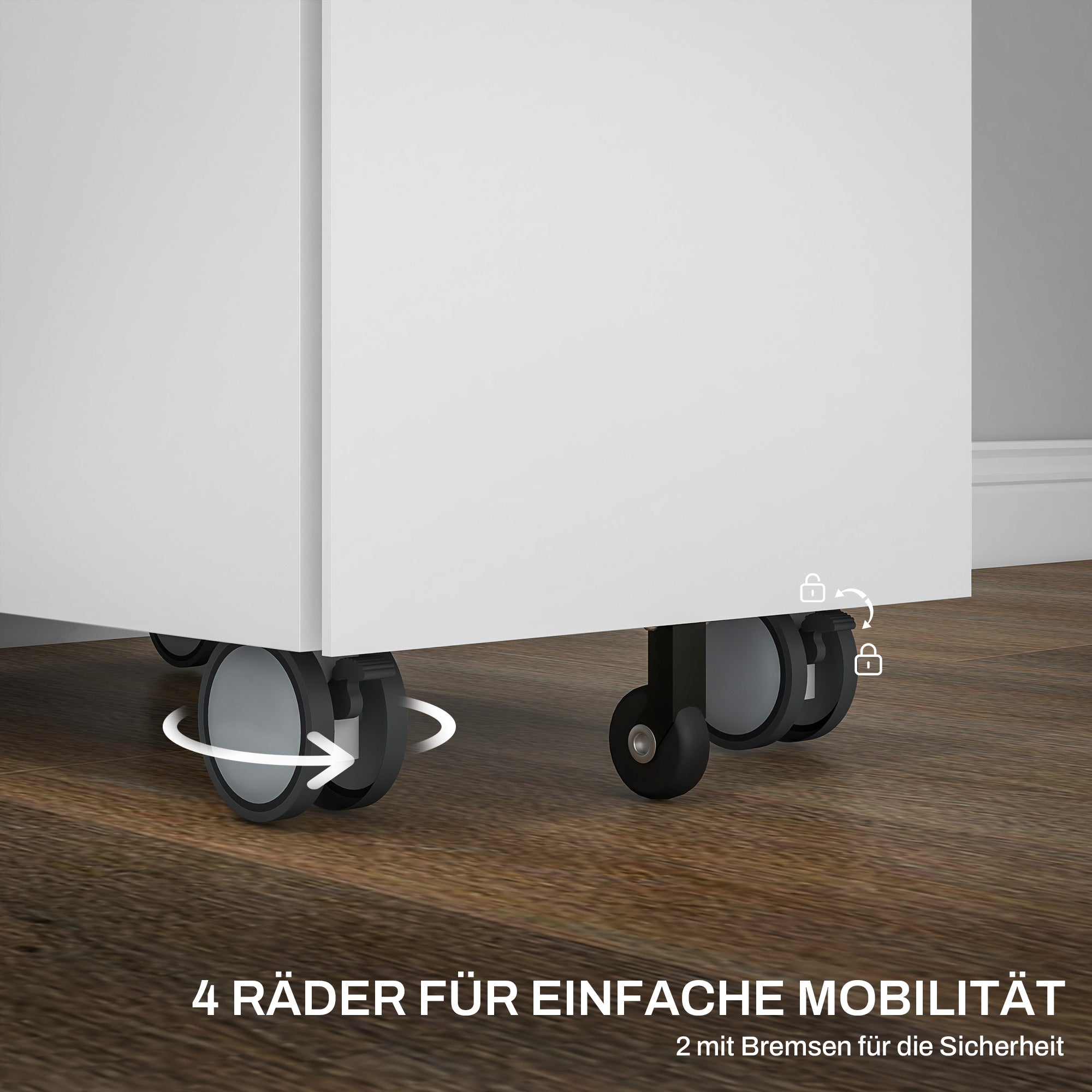 HOMCOM Aktencontainer mit Doppelschloss, Hängeregister, pulverbeschichteter Stahl, 30x50x53,5 cm, Weiß