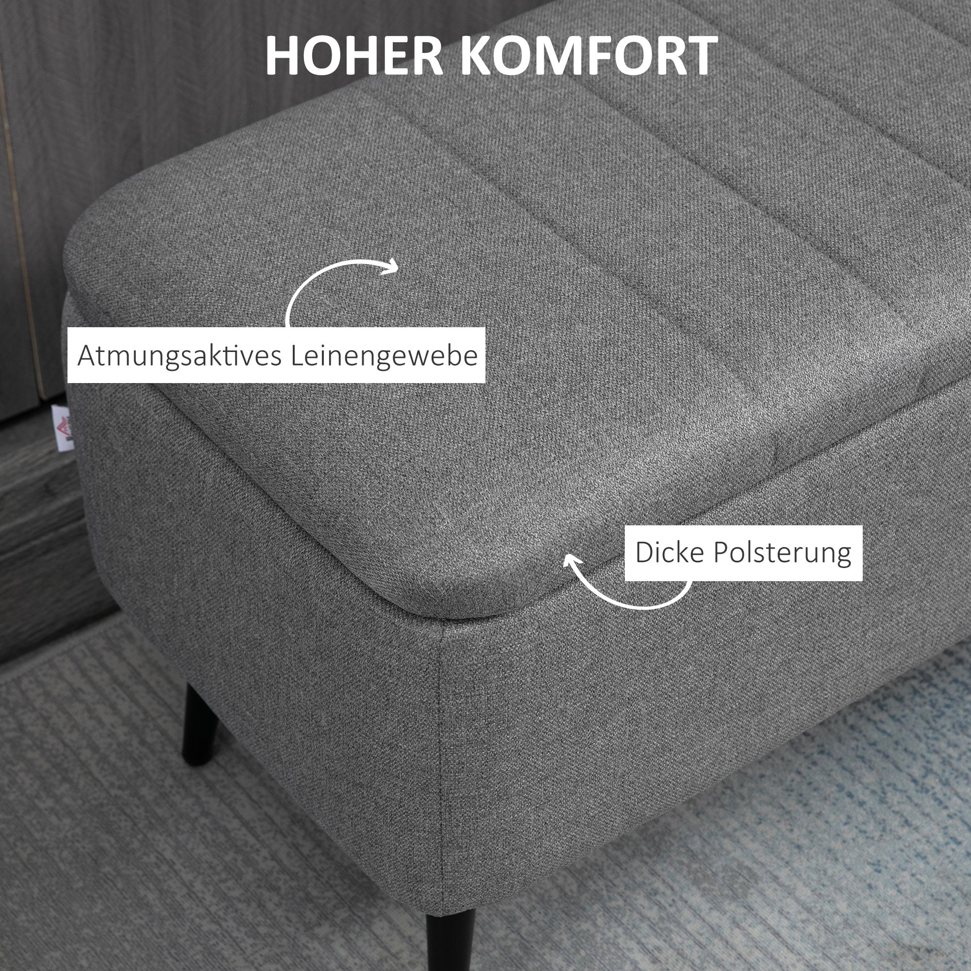 HOMCOM Sitzbank mit Stauraum Polsterbank mit Leinenoptik, Sitztruhe mit Stahlbeine 102 x 40 x 44 cm, Grau