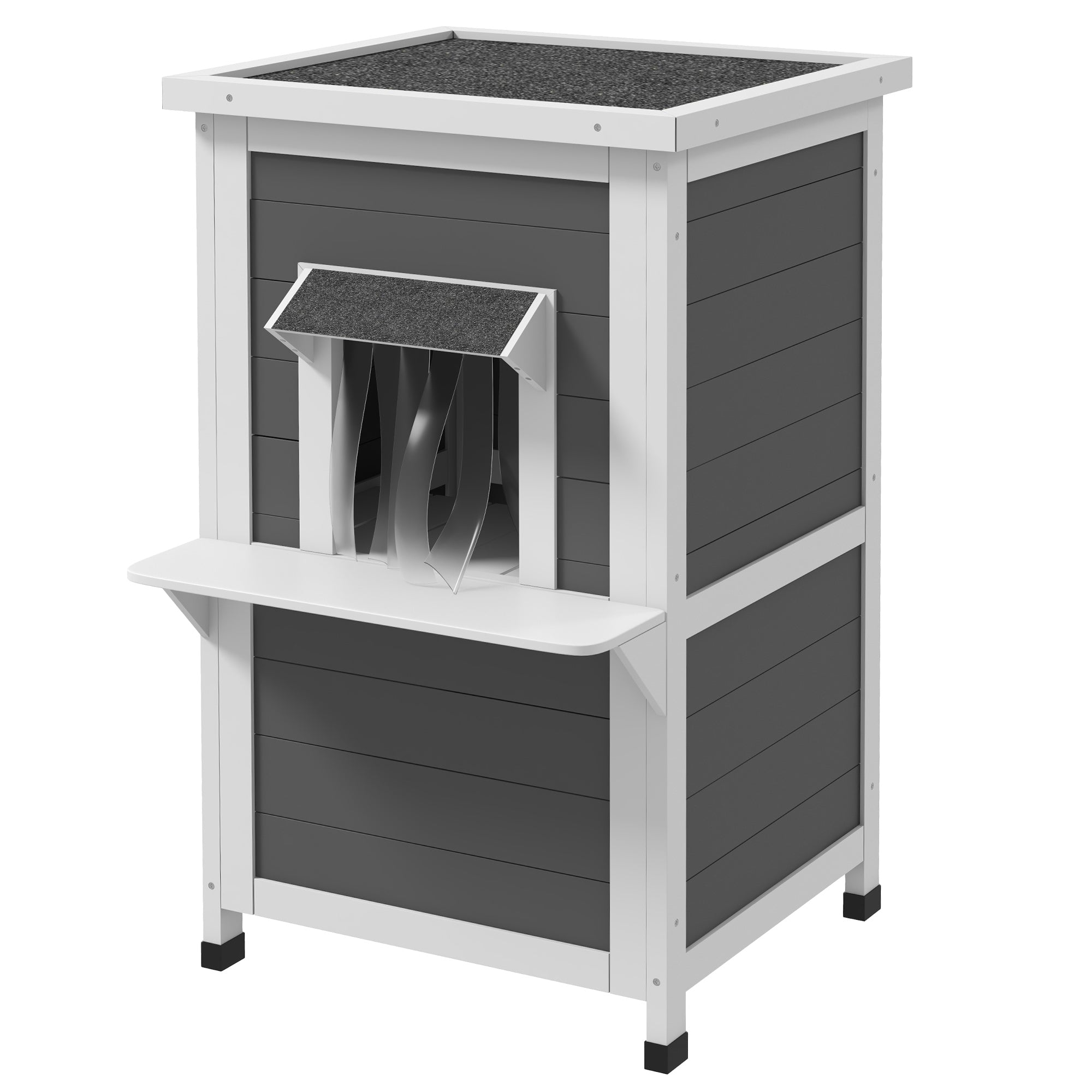 PawHut Katzenhaus, Katzenhütte, Outdoor, Wetterbeständig, 60 cm x 60 cm x 81.5cm, Weiß + Grau