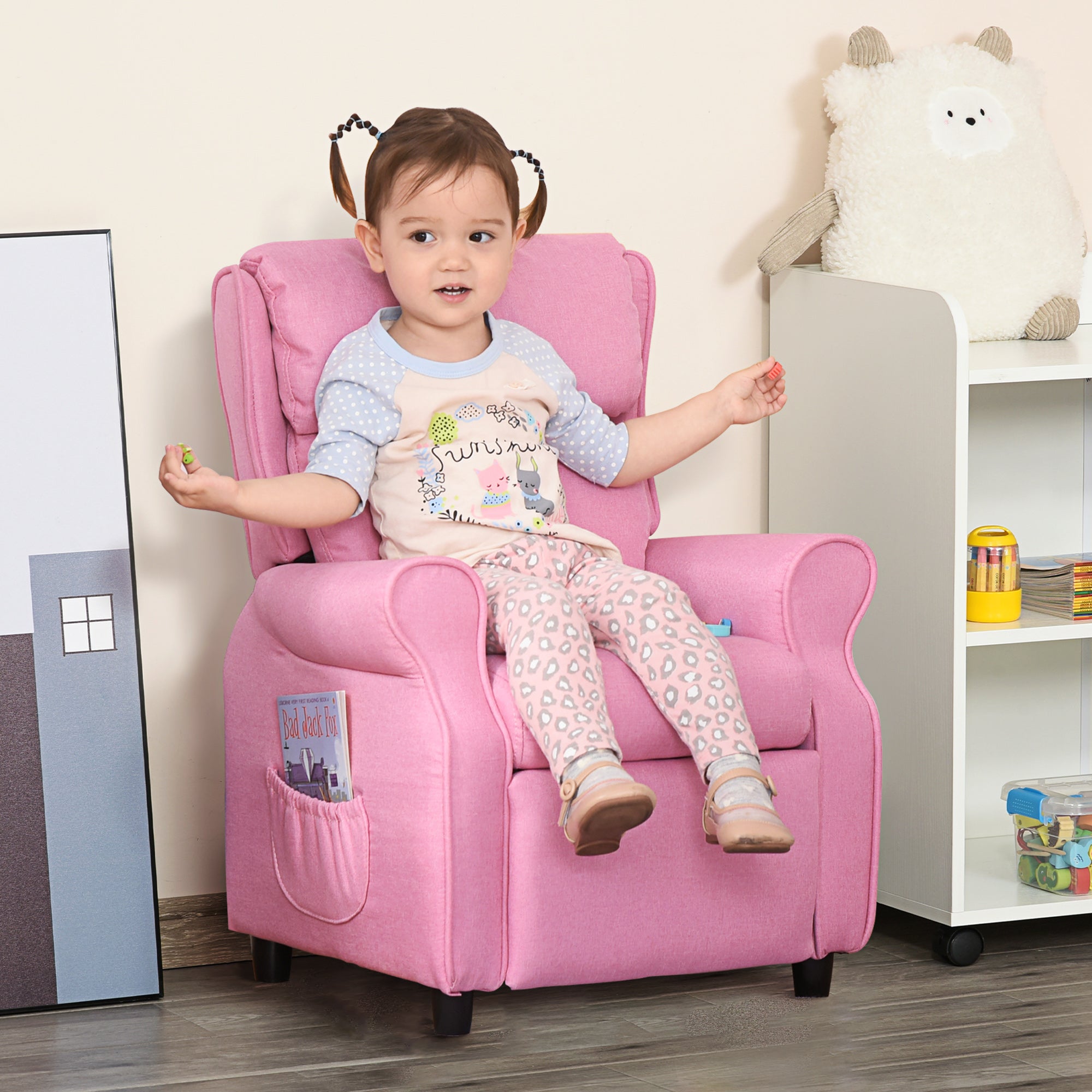 HOMCOM Kindersofa Kindercouch Kindersessel Stuhl Liegesofa verstellbar mit Fußstütze für 3-5 Jahre Jungen und Mädchen Rosa 58 x 53 x 70 cm