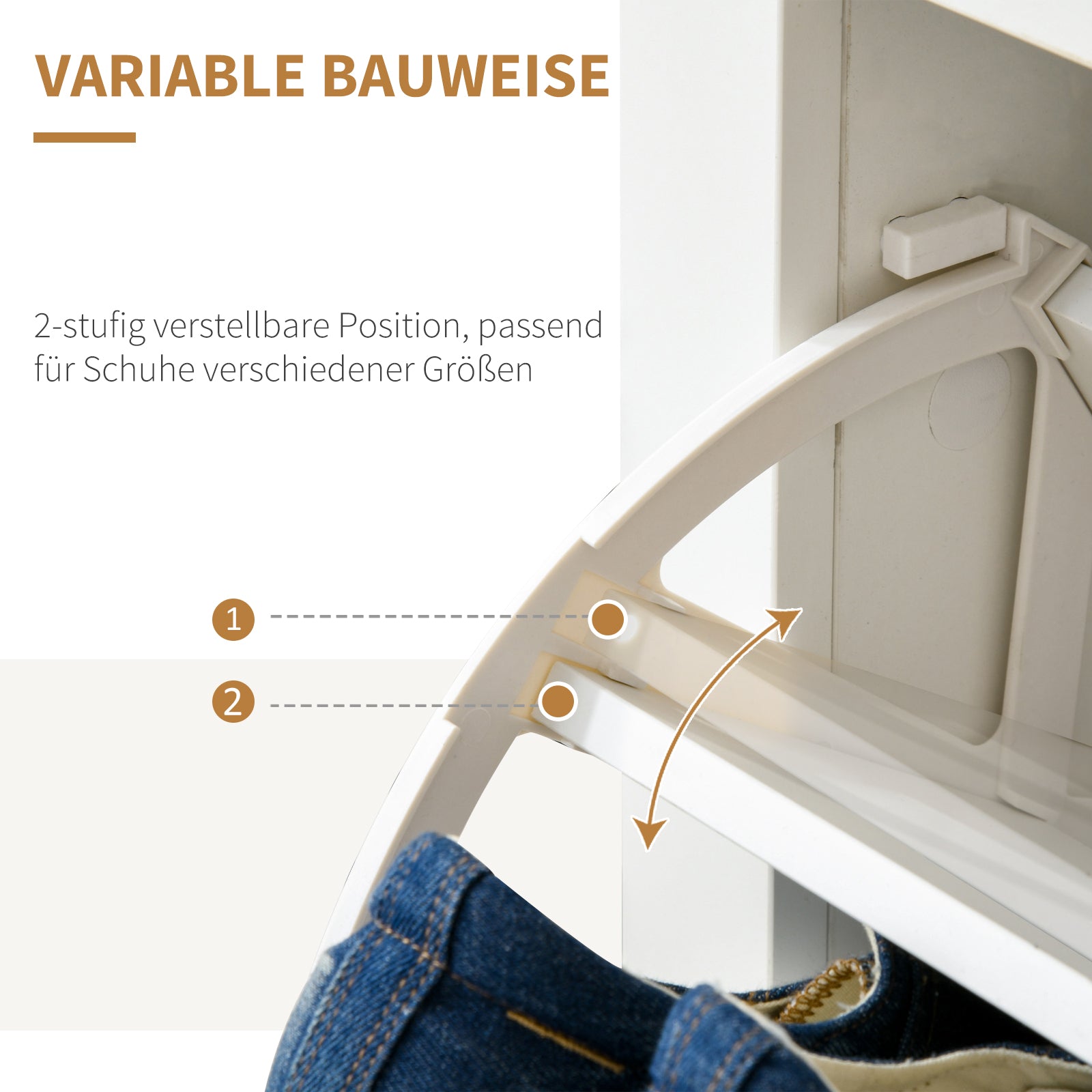 HOMCOM Schuhschrank Schruhregal Schuhaufbewahrung, 2 Fächer, 12 Paar Schuhe, 72 cm x 26 cm x 80 cm, Weiß + Braun