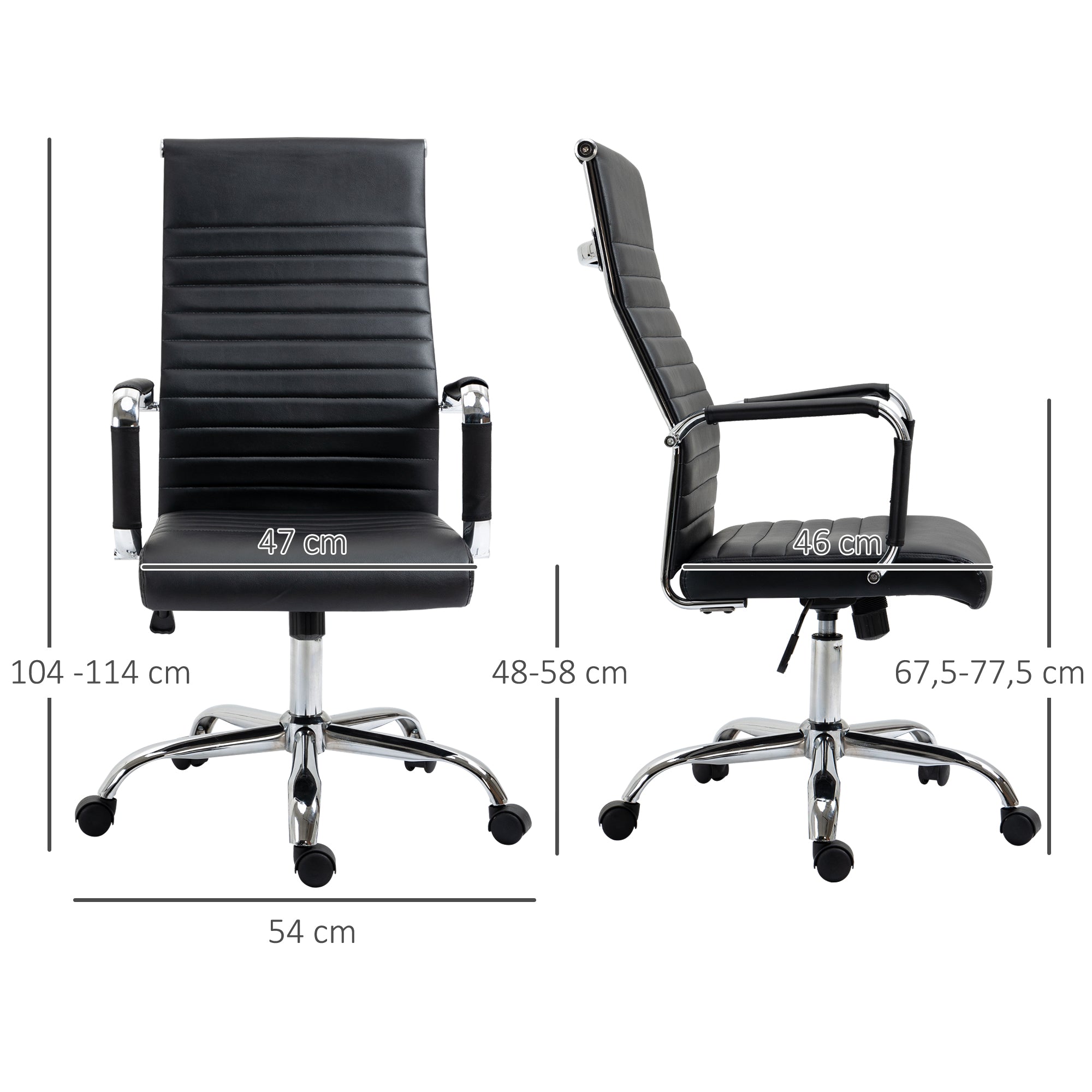 Vinsetto Bürostuhl ergonomischer Schreibtischstuhl mit Wippfunktion Chefsessel höhenverstellbarer Drehstuhl gepolstert Kunstleder Schaumstoff Schwarz 54 x 62 x 104-114 cm