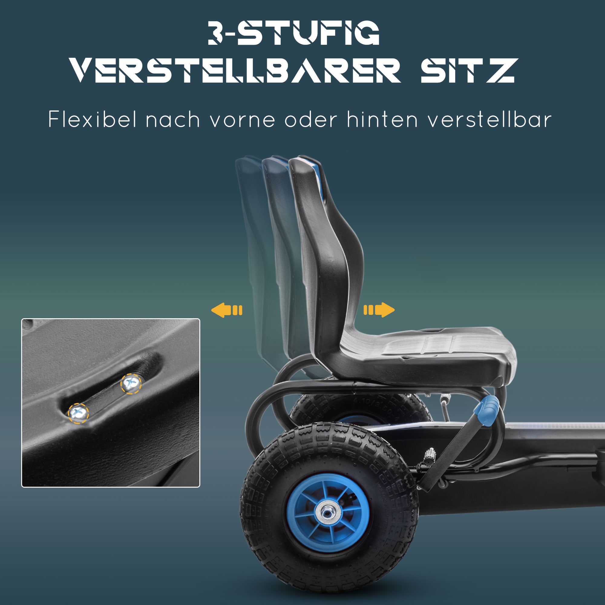 HOMCOM Kinder-Gokart, mit Pedalen, verstellbarem Sitz, In- und Outdoor, ab 5 Jahren, blau+schwarz, 121 x 58 x 61 cm
