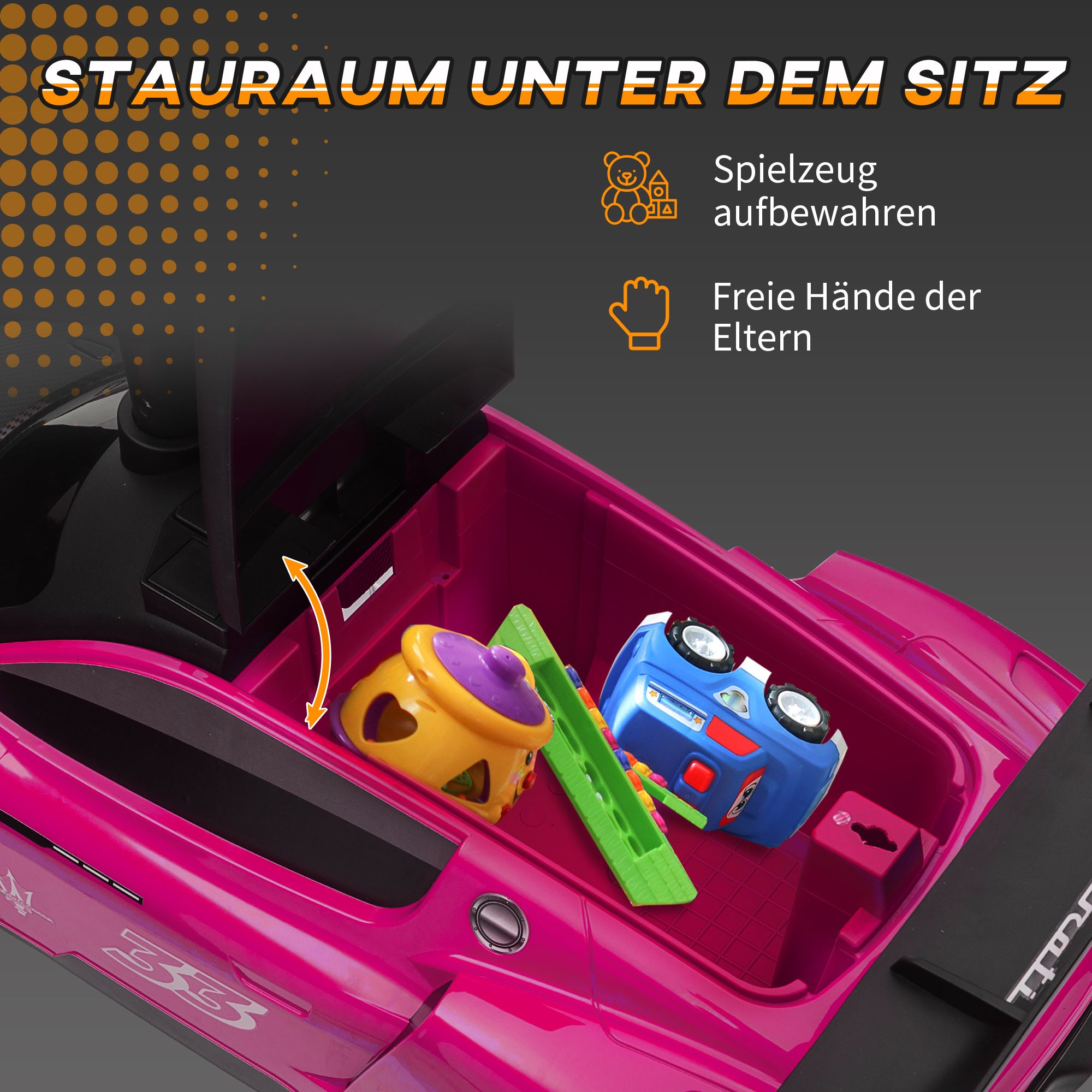 AIYAPLAY Rutschauto, Lizenzfahrzeug, interaktive Hupen- und Musikknöpfe, Kunststoff und Stahl, Rosa, 65 x 29 x 37 cm