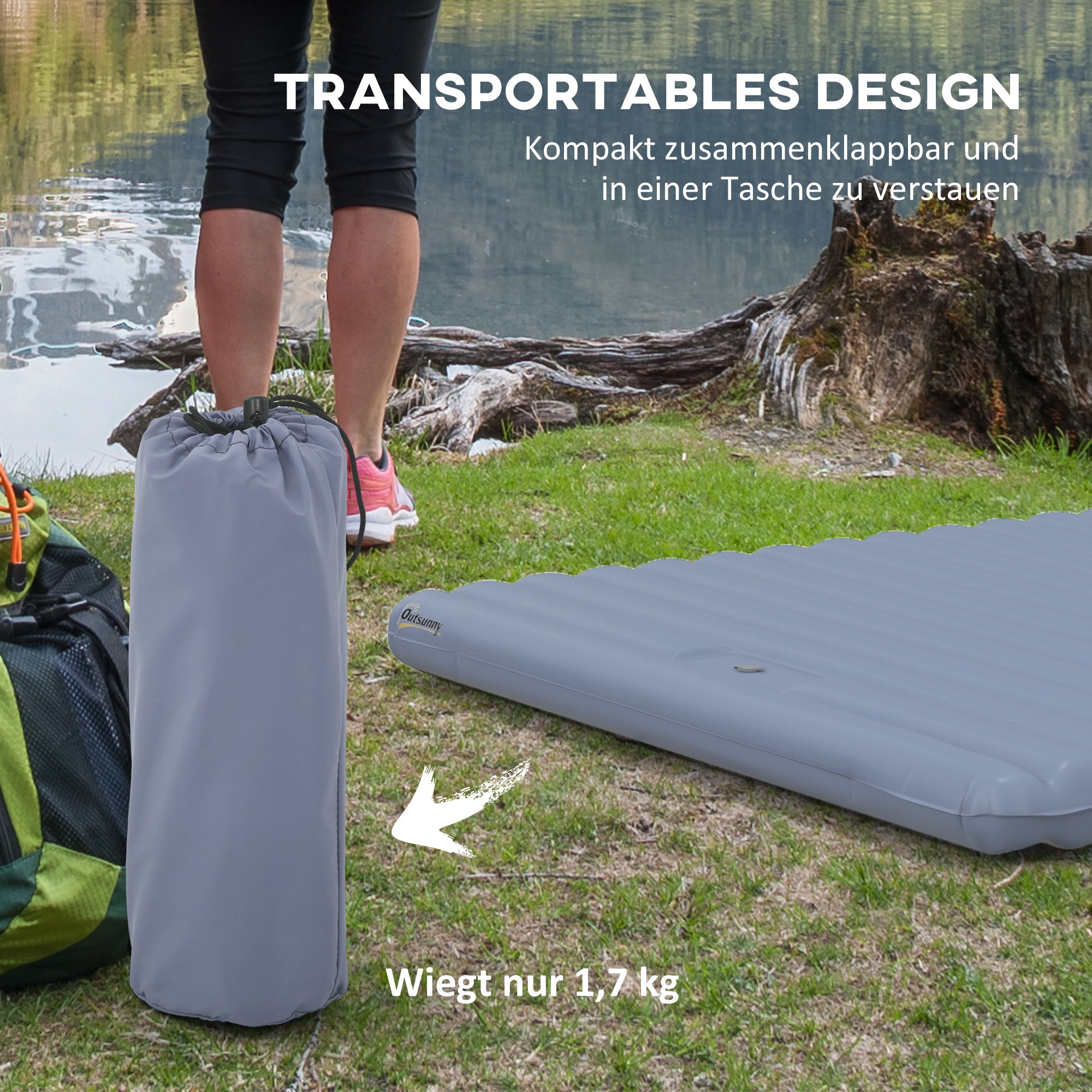 Outsunny Luftmatratze Campingmatratze, inkl. Luftpumpe, 1 Kissen, 200 x 135 x 10 cm, Blau