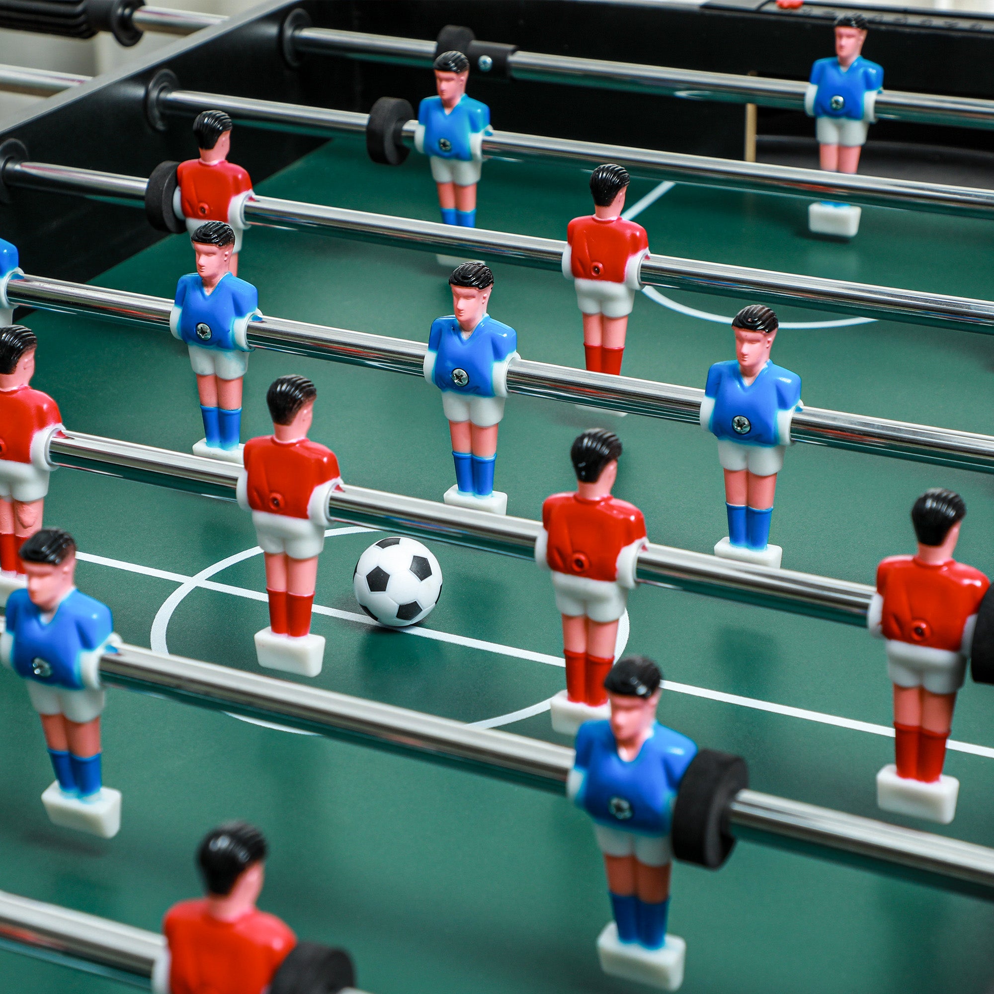 HOMCOM 4-in-1 Partyspieltisch inkl. Tischtennis, Kicker, Billard, Tischhockey, Metall, Holz, Natur+Schwarz