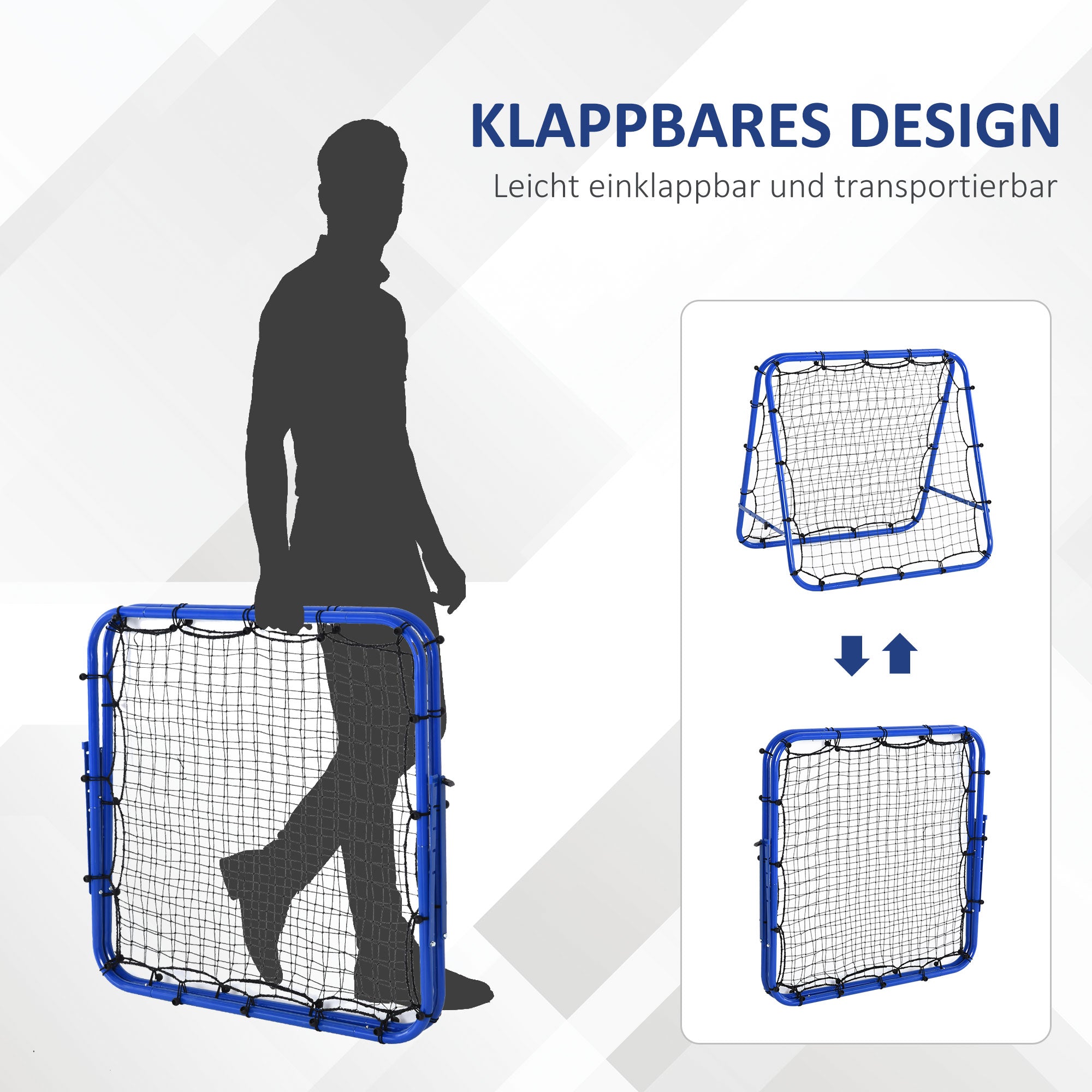 HOMCOM Rebounder für Fußball, verstellbar Prellwand mit 5 Winkelpositionen und Rückprallwand Netz, 100 x 95cm Kickback Tor Fußballtor für Jugendliche, Rückprallwand für Handball Training, Blau