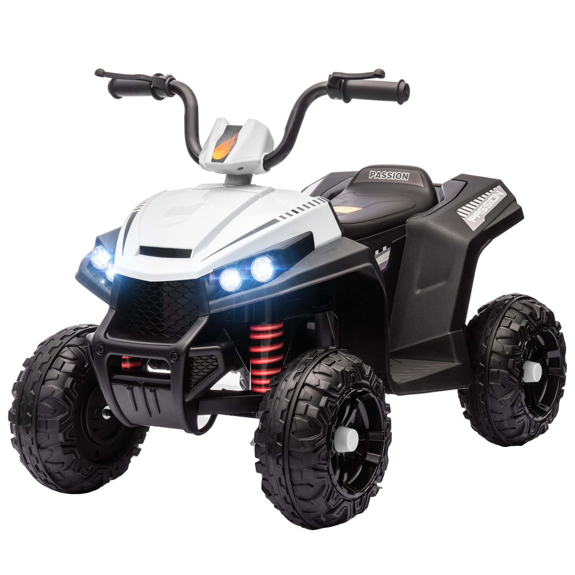 AIYAPLAY Elektro-Kinderquad, Licht & Musik, Federung, 5 km/h, 50 Min. Fahrzeit, für 3-5 Jahre, Weiß