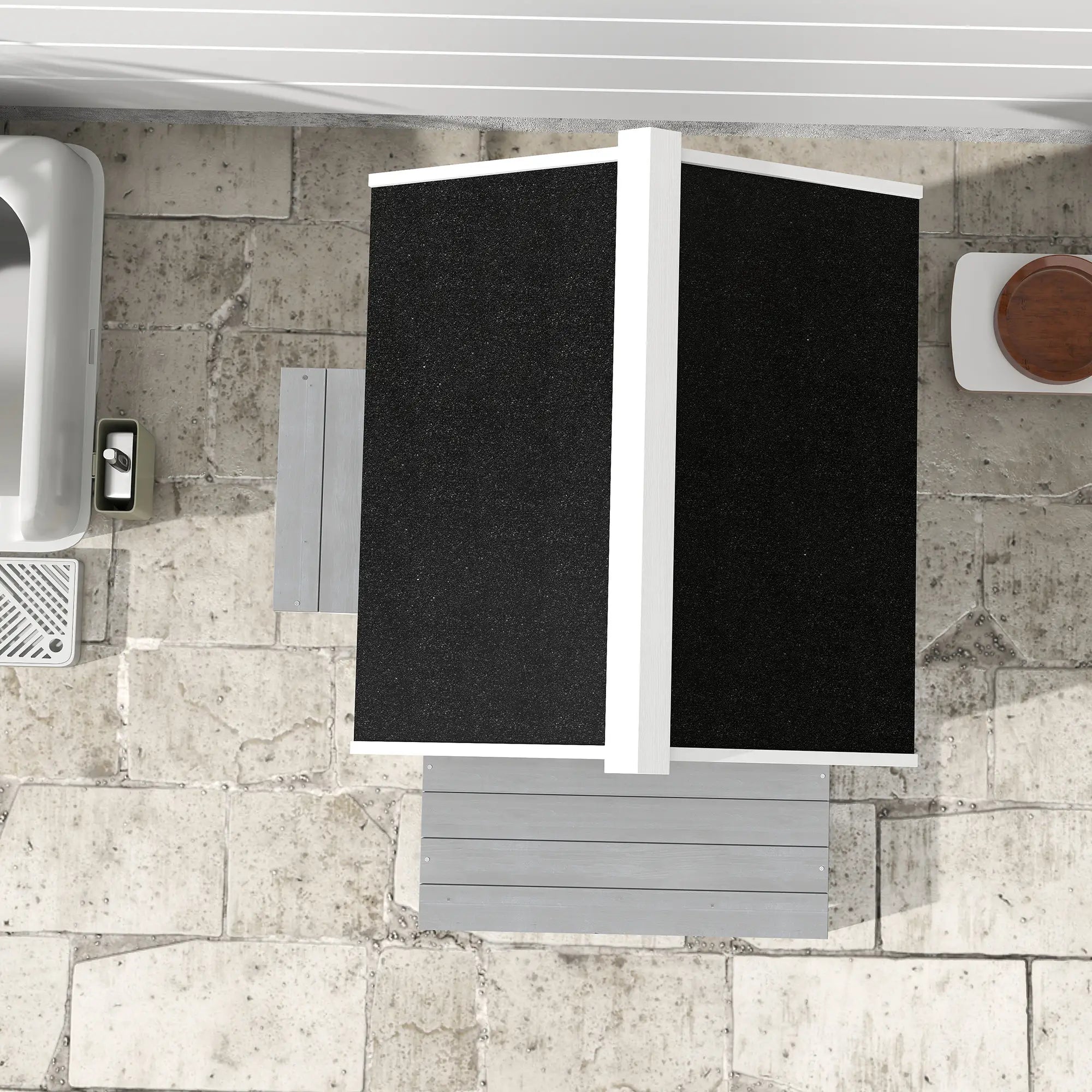 PawHut Katzenhaus aus Holz mit Balkon & Fenster, 2 Etagen, Grau