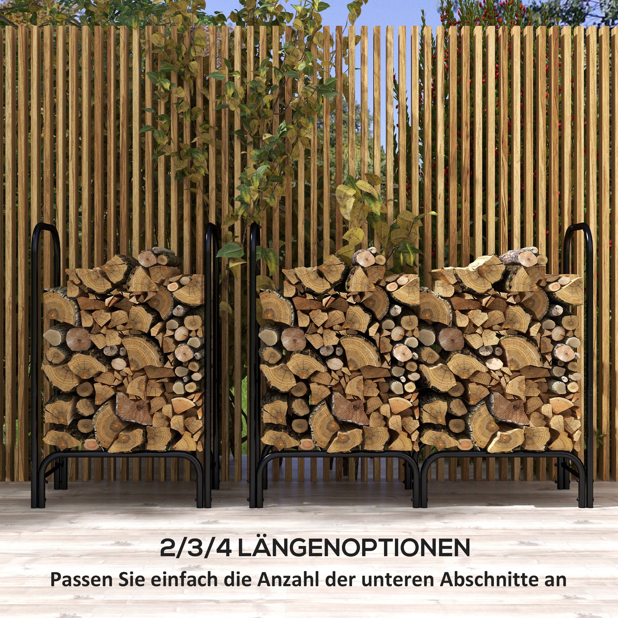 Outsunny Feuerholzgestell, 0,33 m³, mit Tragetasche & Abdeckung, Metallrahmen, bis 150 kg, 120 x 36 x 99 cm, Schwarz