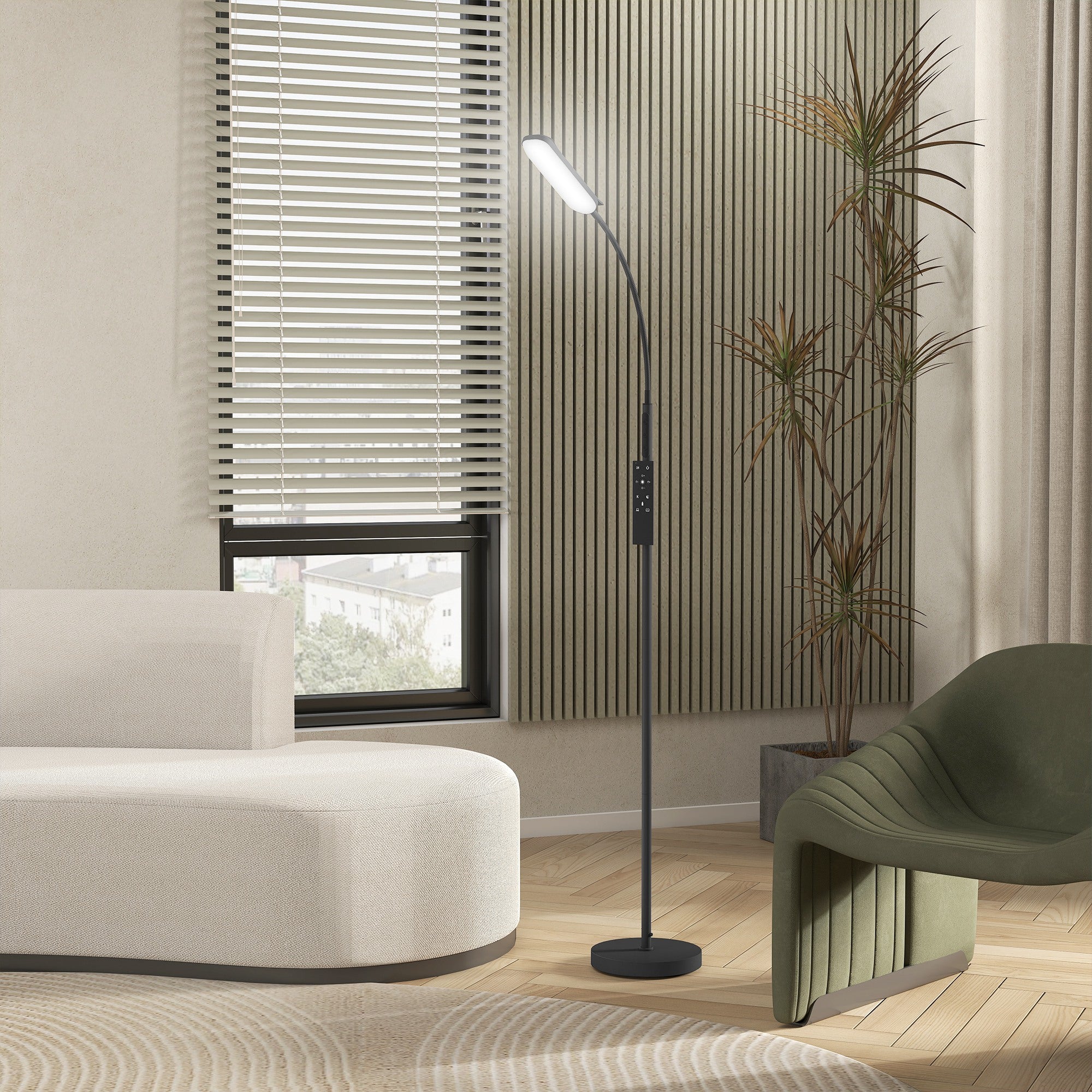 HOMCOM LED-Stehlampe, 5 Modi, Speicherfunktion, verstellbare Helligkeit, Stahl, Schwarz